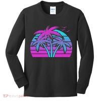Tropical Vaporwave Hawaiian Palm Tree Hawaii Beach Edm  Kids Long Sleeve Shirt thumb 0