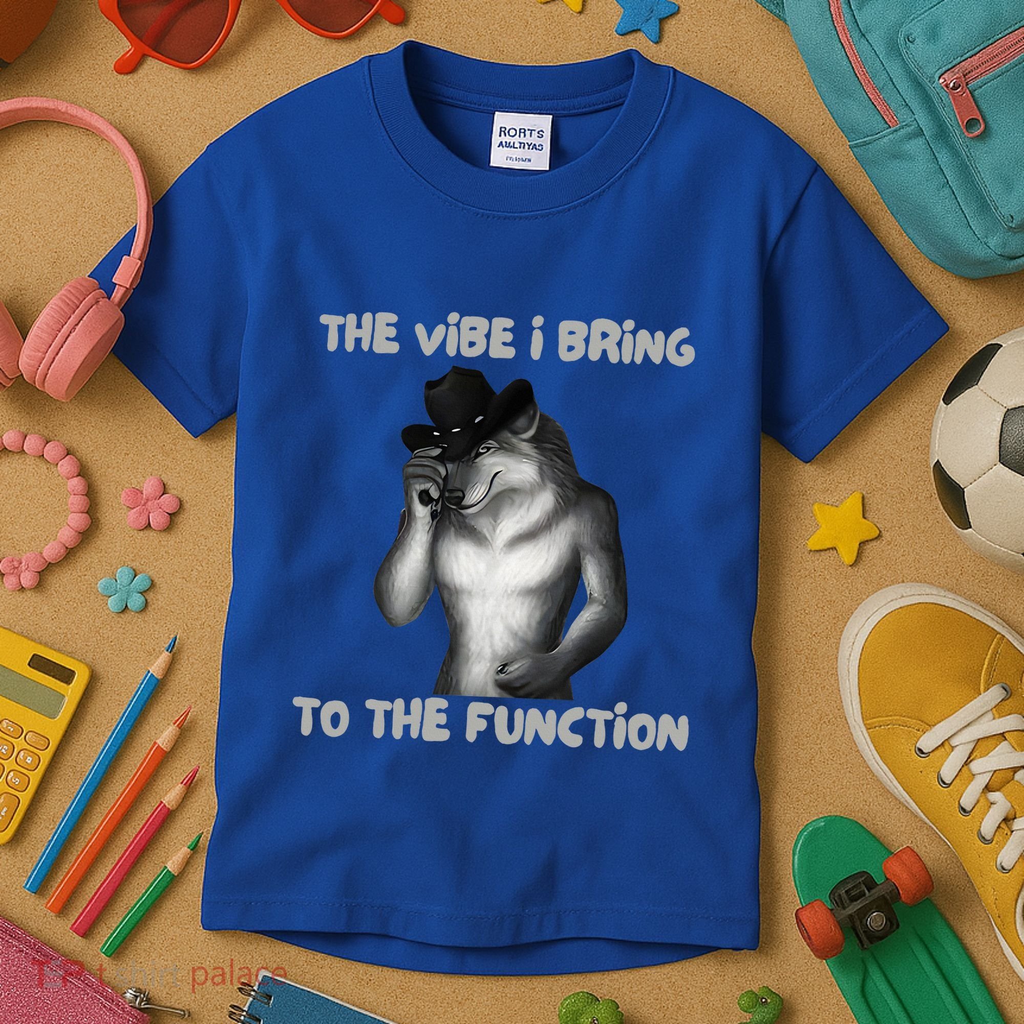 The Vibe I Bring To The Function Funny Wolf Meme Kids T-Shirt