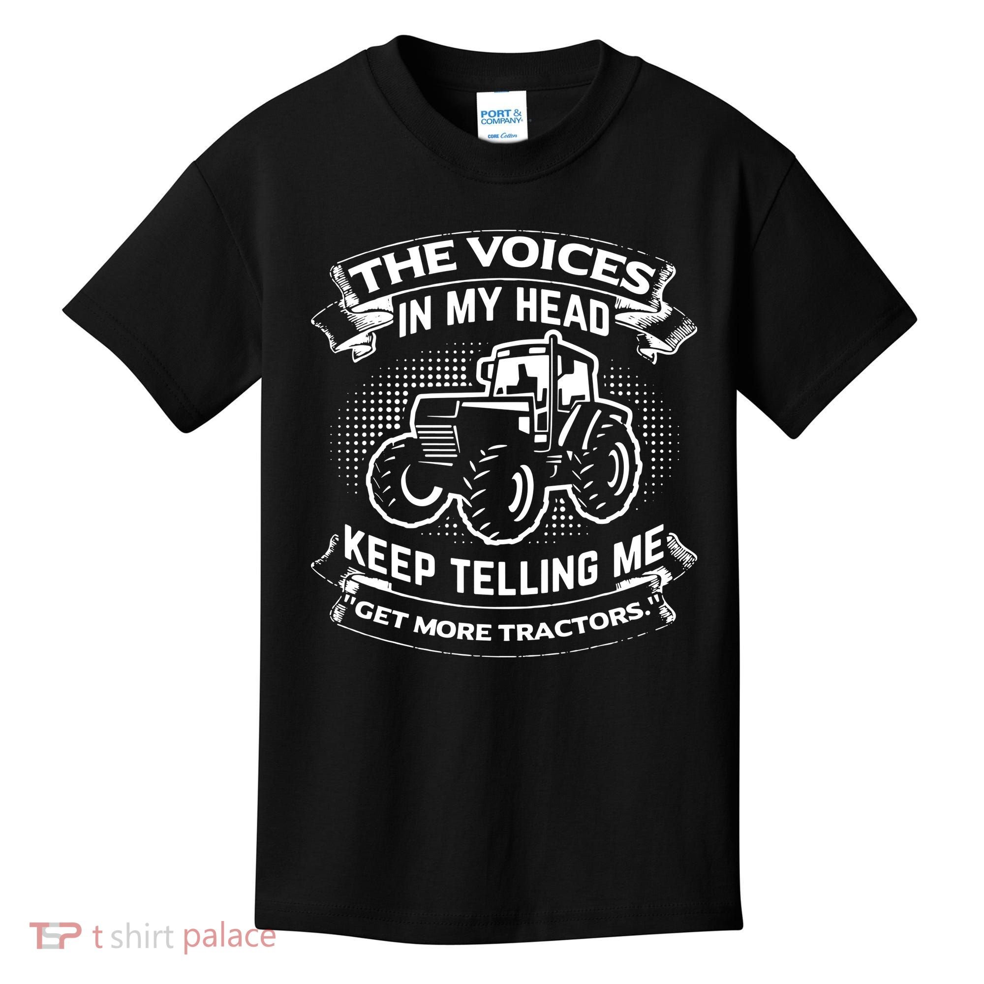 The Voices In My Head Keep Telling Me Tractors Farmer Kids T-Shirt