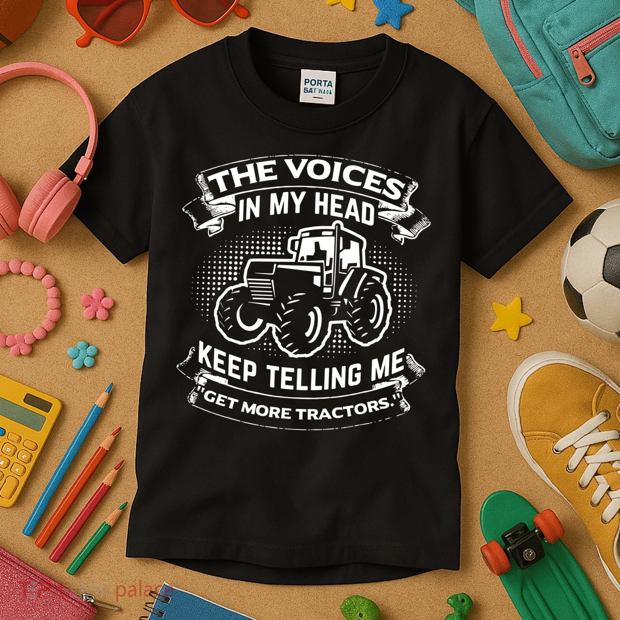 The Voices In My Head Keep Telling Me Tractors Farmer Kids T-Shirt