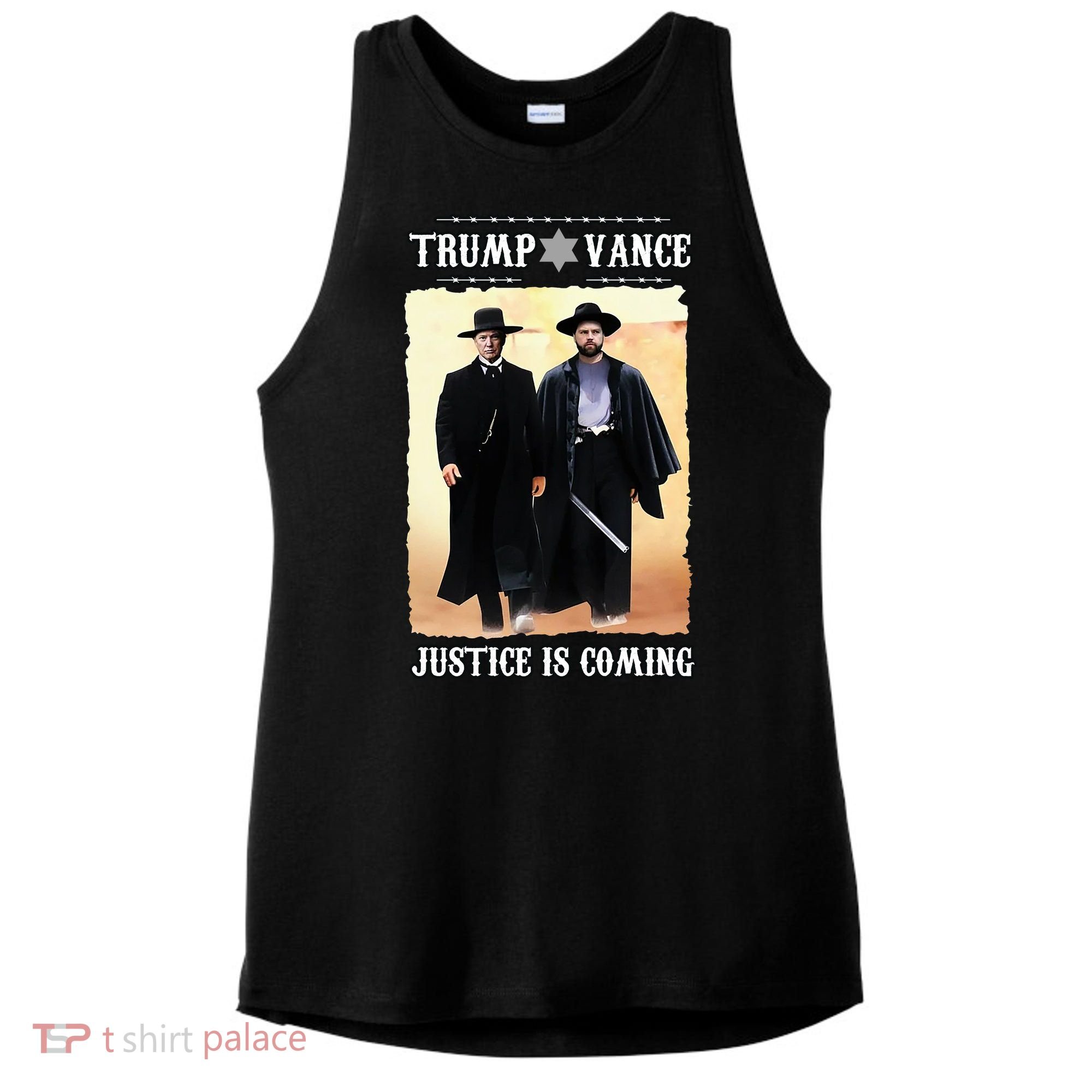 Trump Vance Justice Is Coming Ladies PosiCharge Tri-Blend Wicking Tank