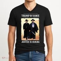Trump Vance Justice Is Coming V-Neck T-Shirt thumb 2
