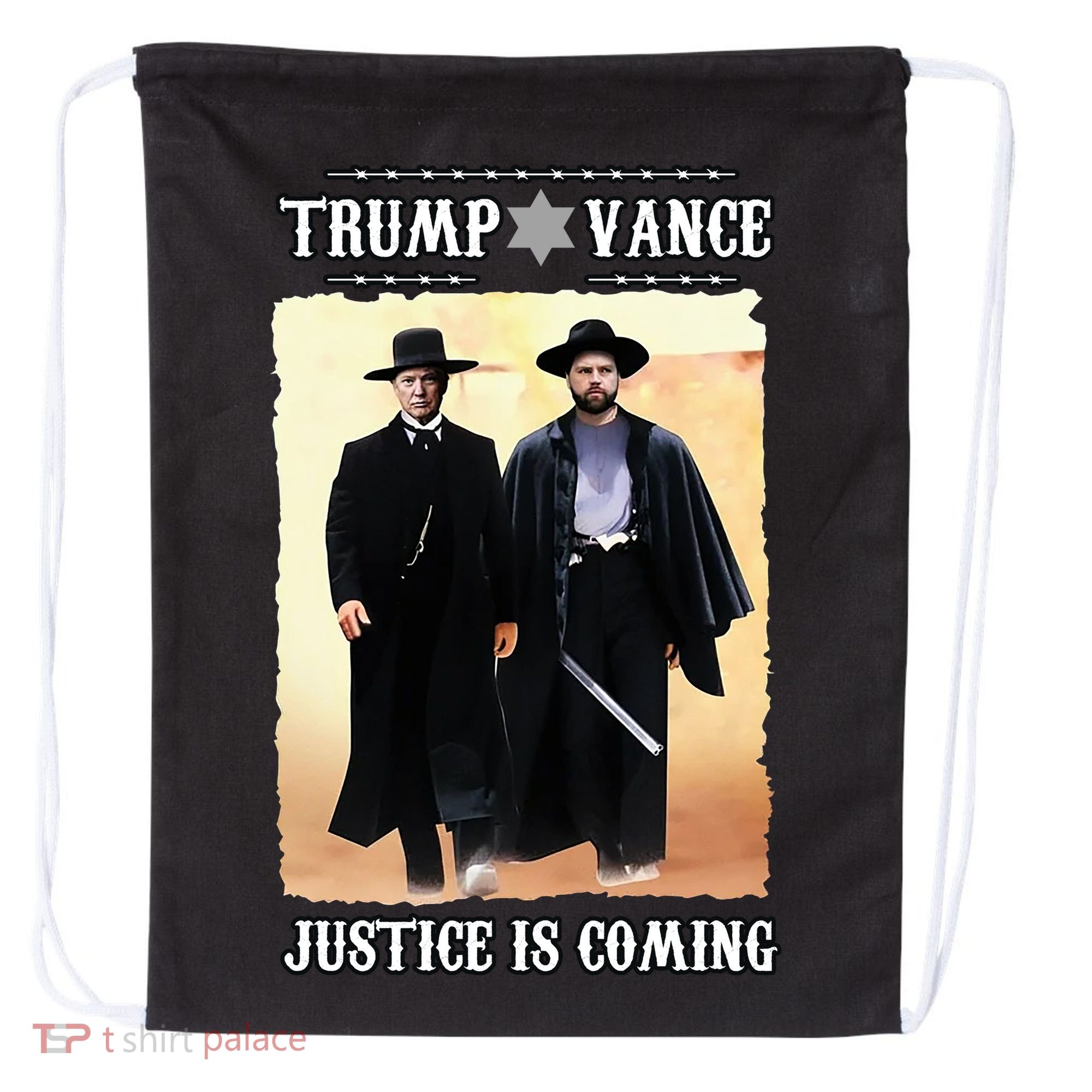 Trump Vance Justice Is Coming Drawstring Bag