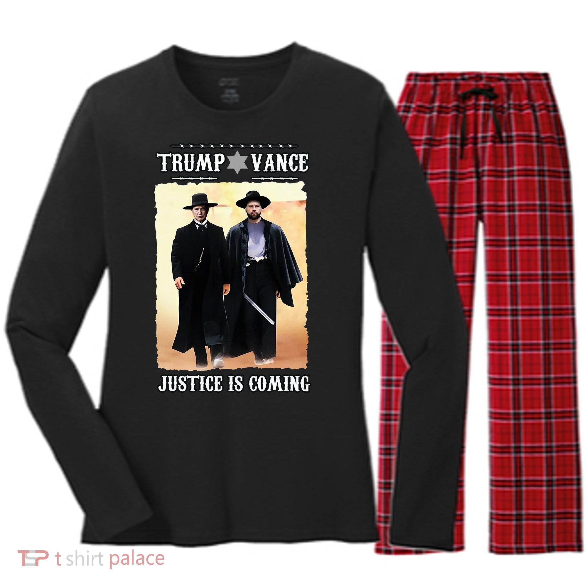 Trump Vance Justice Is Coming Women's Long Sleeve Flannel Pajama Set 