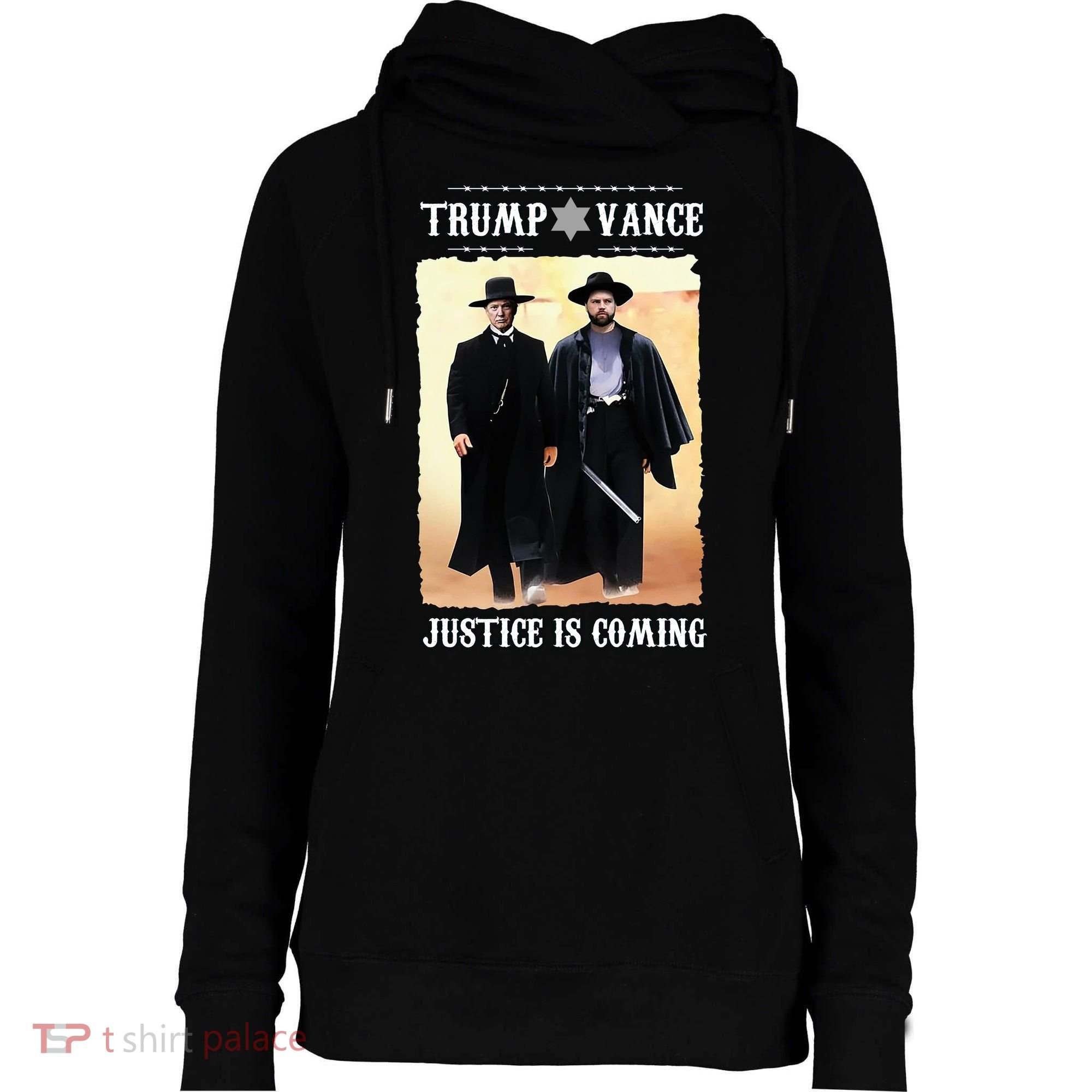 Trump Vance Justice Is Coming Womens Funnel Neck Pullover Hood