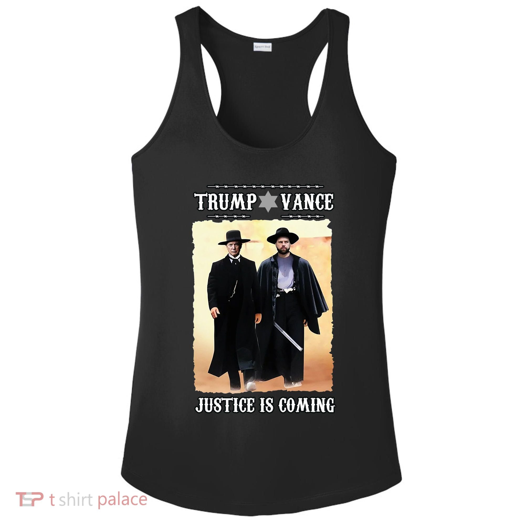 Trump Vance Justice Is Coming Ladies PosiCharge Competitor Racerback Tank