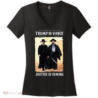 Trump Vance Justice Is Coming Women's V-Neck T-Shirt thumb 0