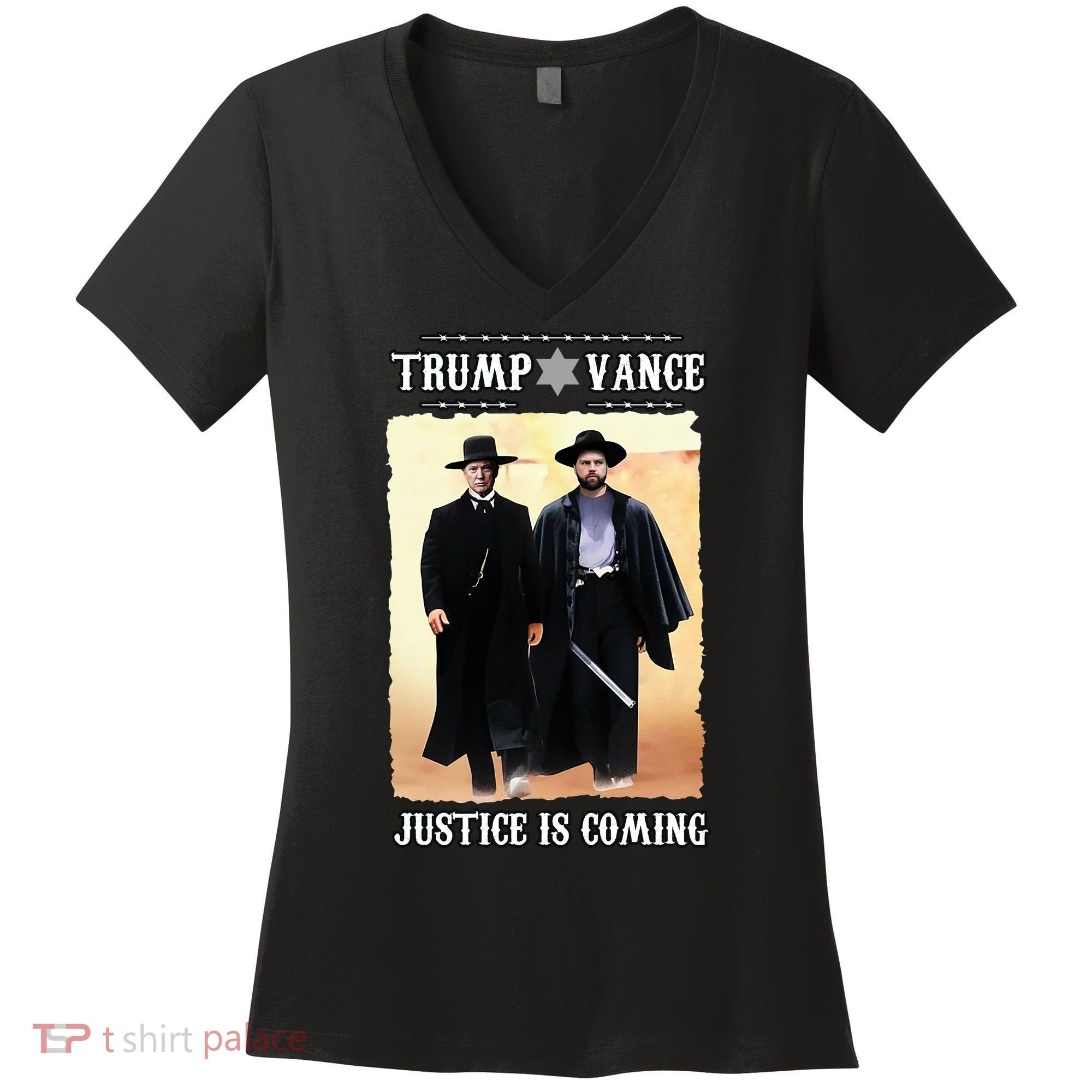 Trump Vance Justice Is Coming Women's V-Neck T-Shirt
