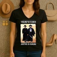Trump Vance Justice Is Coming Women's V-Neck T-Shirt thumb 3
