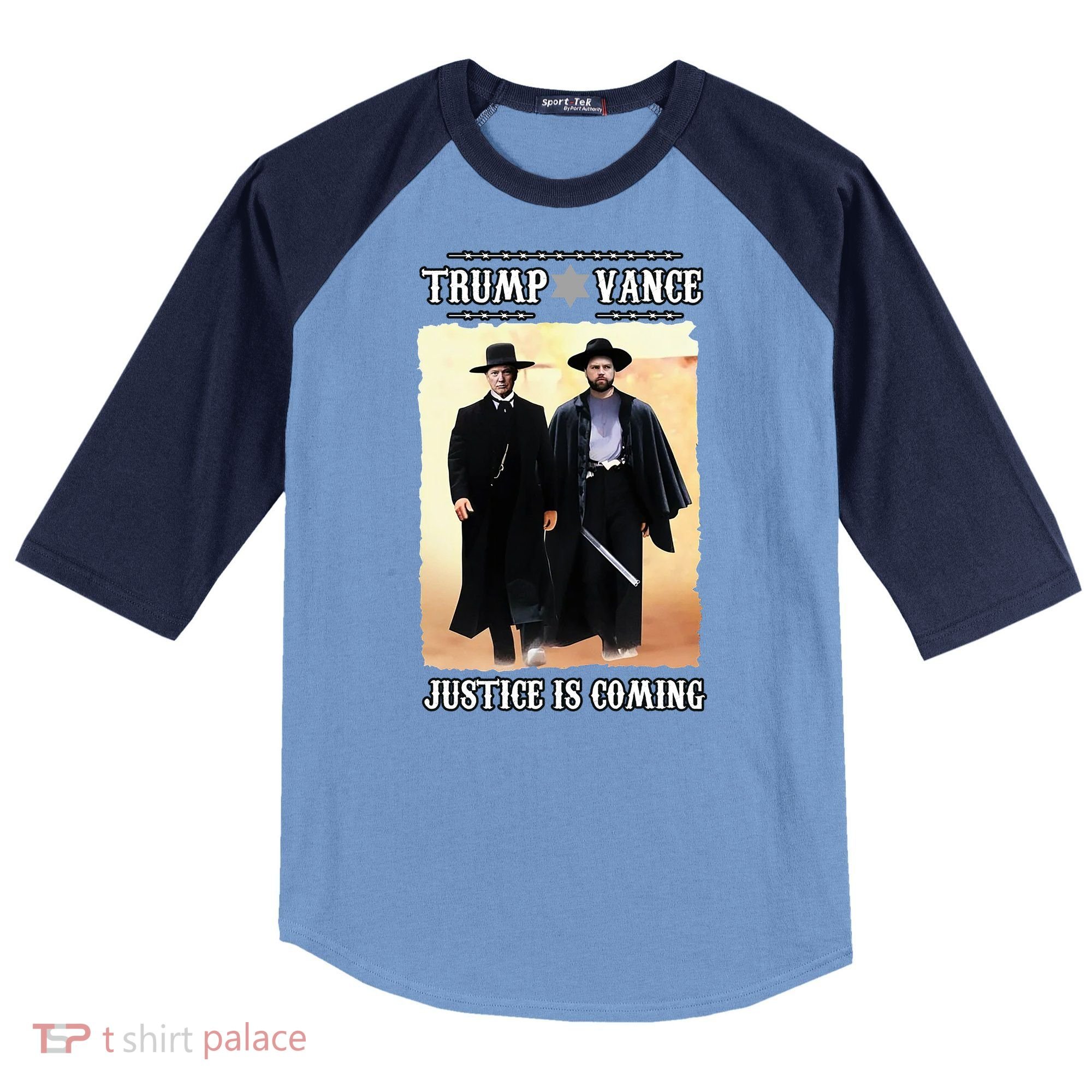 Trump Vance Justice Is Coming Raglan Baseball Sleeve Shirt