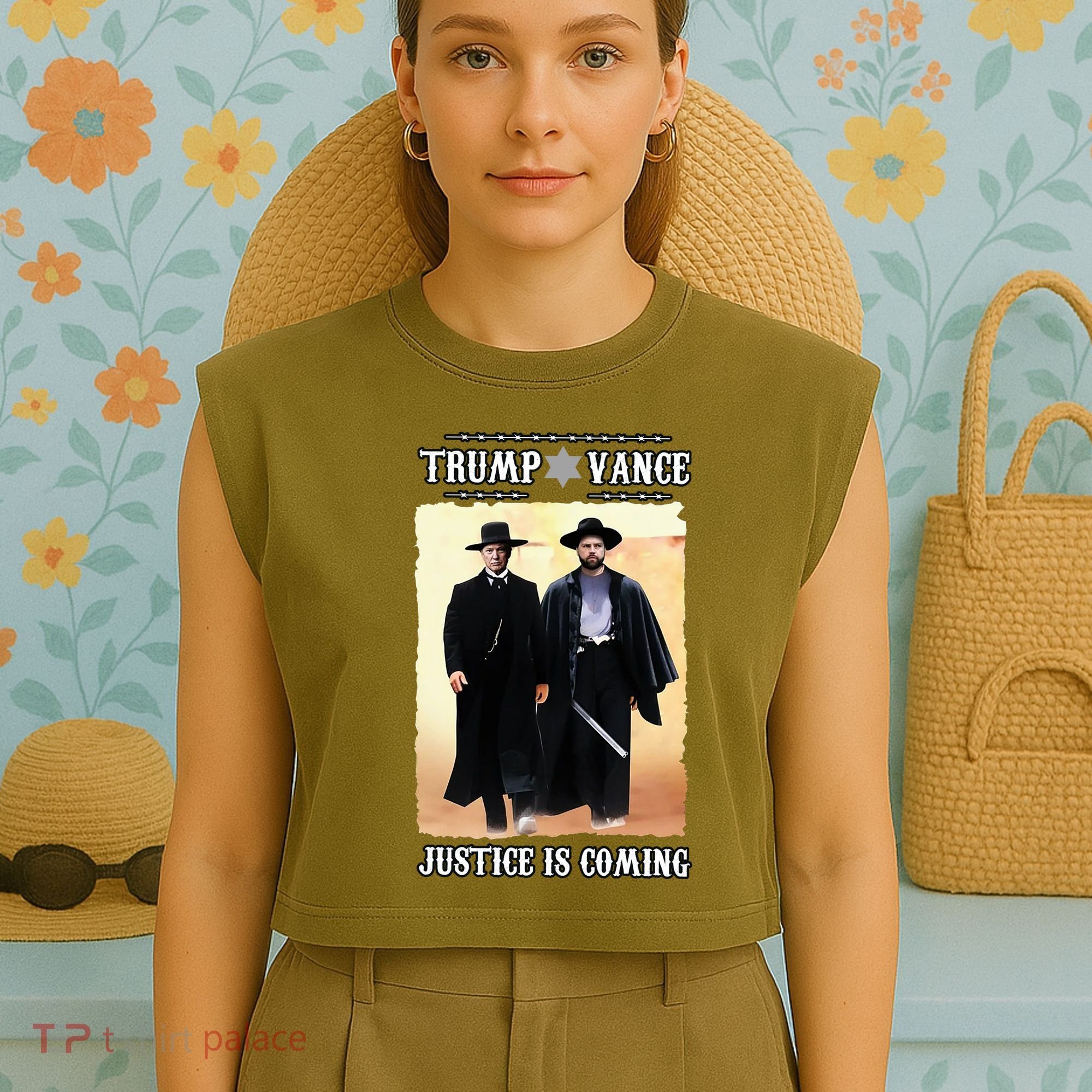 Trump Vance Justice Is Coming Garment-Dyed Women's Muscle Tee