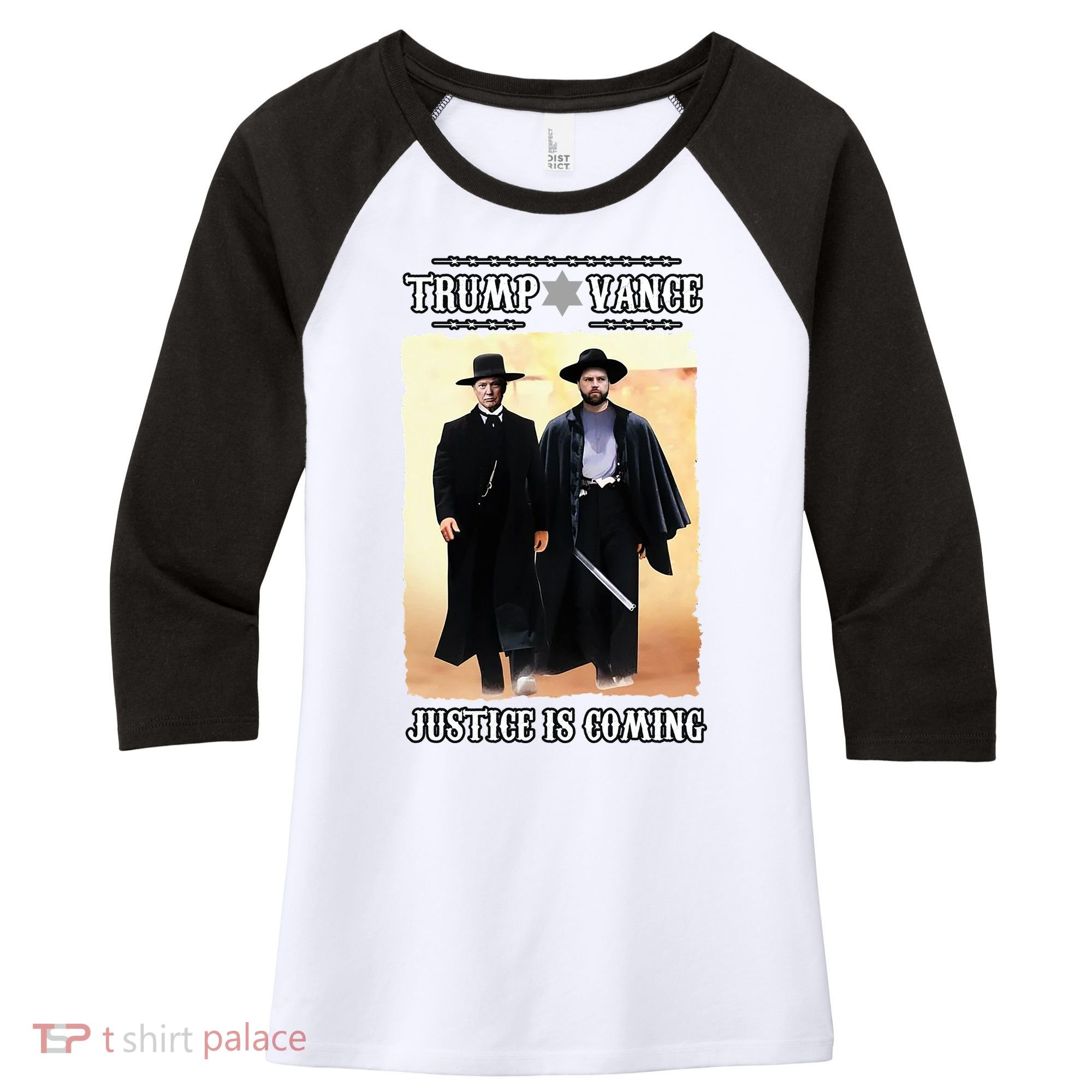 Trump Vance Justice Is Coming Women's Tri-Blend 3/4-Sleeve Raglan Shirt