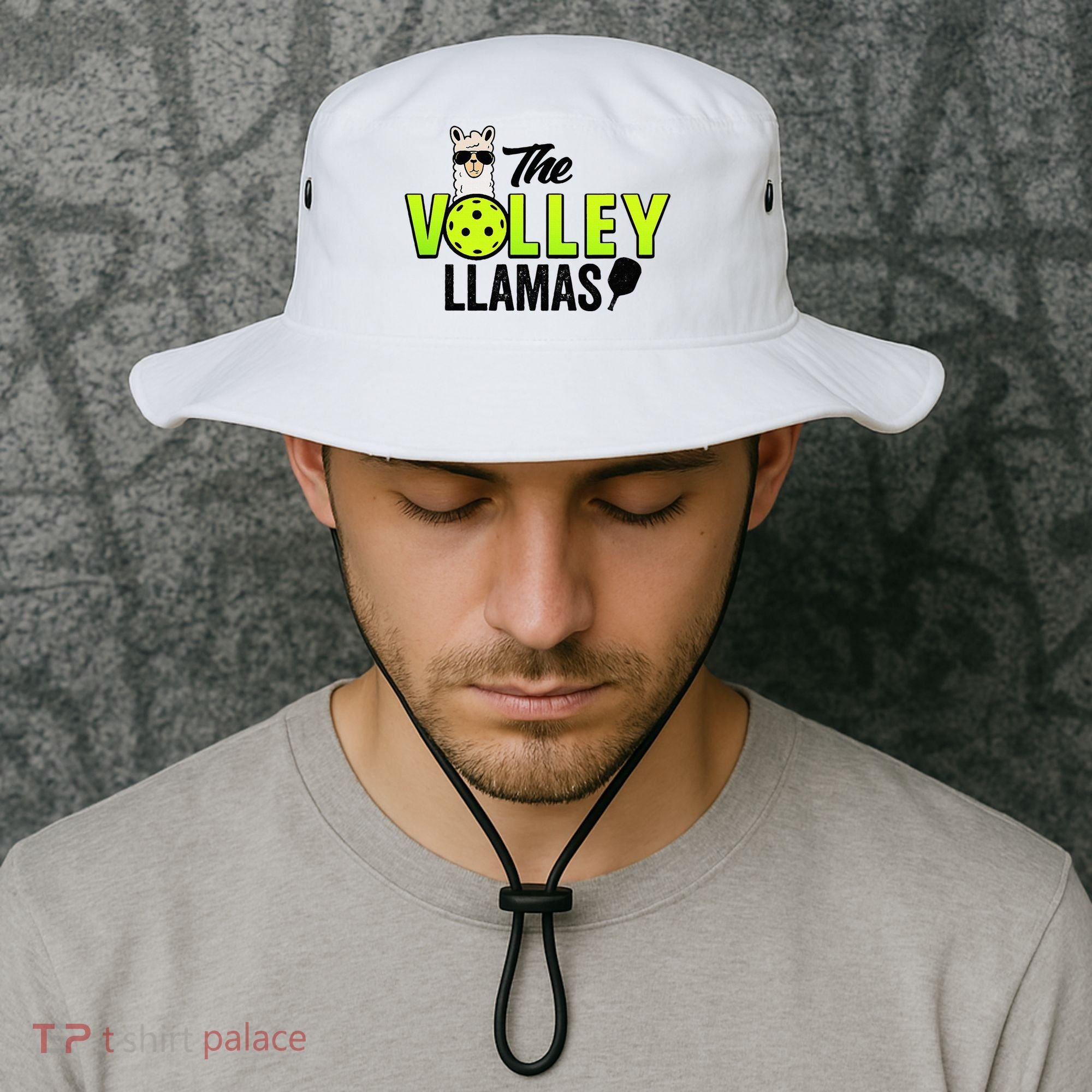 The Volley LLamas comic style llama pickle ball Bucket Hat