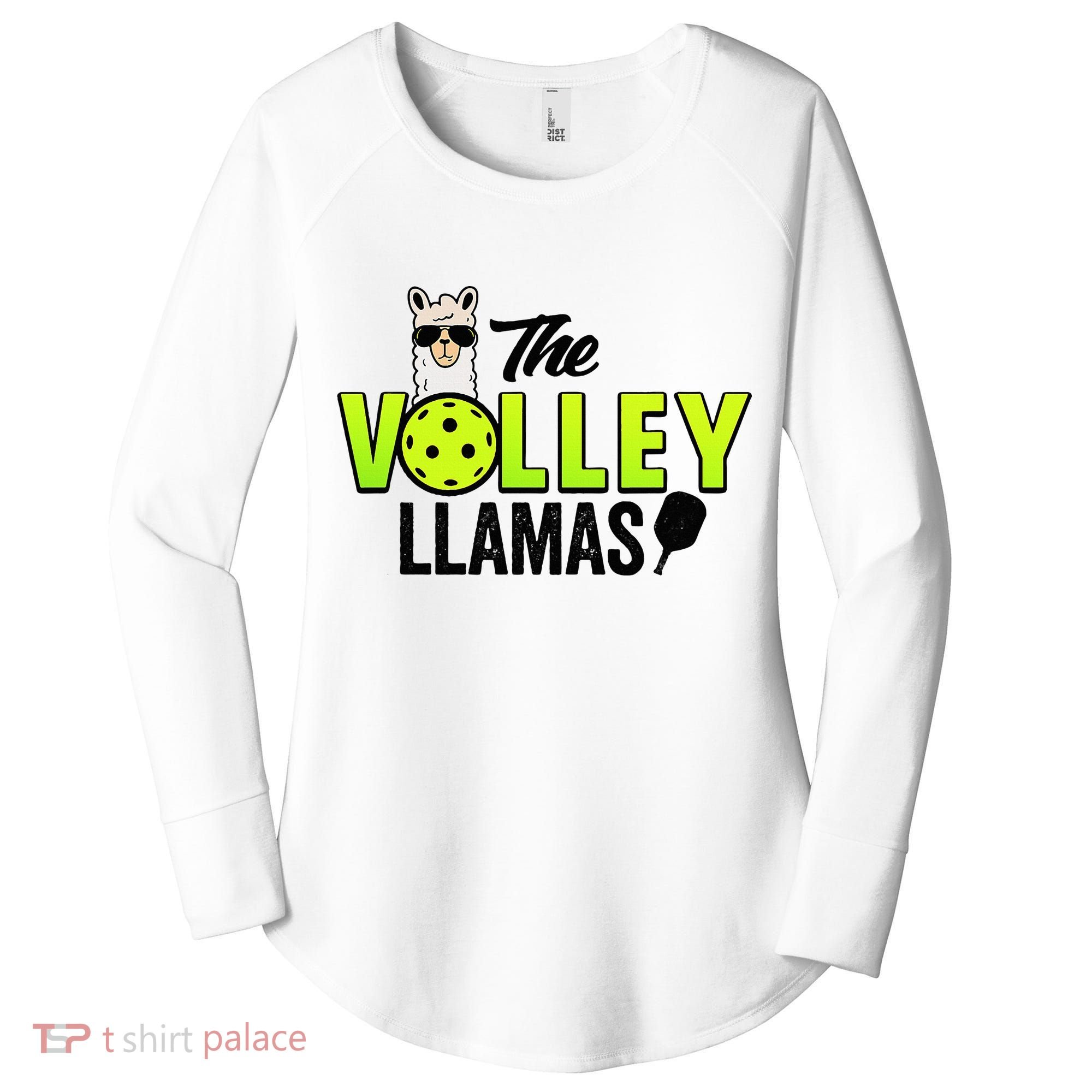 The Volley LLamas comic style llama pickle ball Women's Perfect Tri Tunic Long Sleeve Shirt