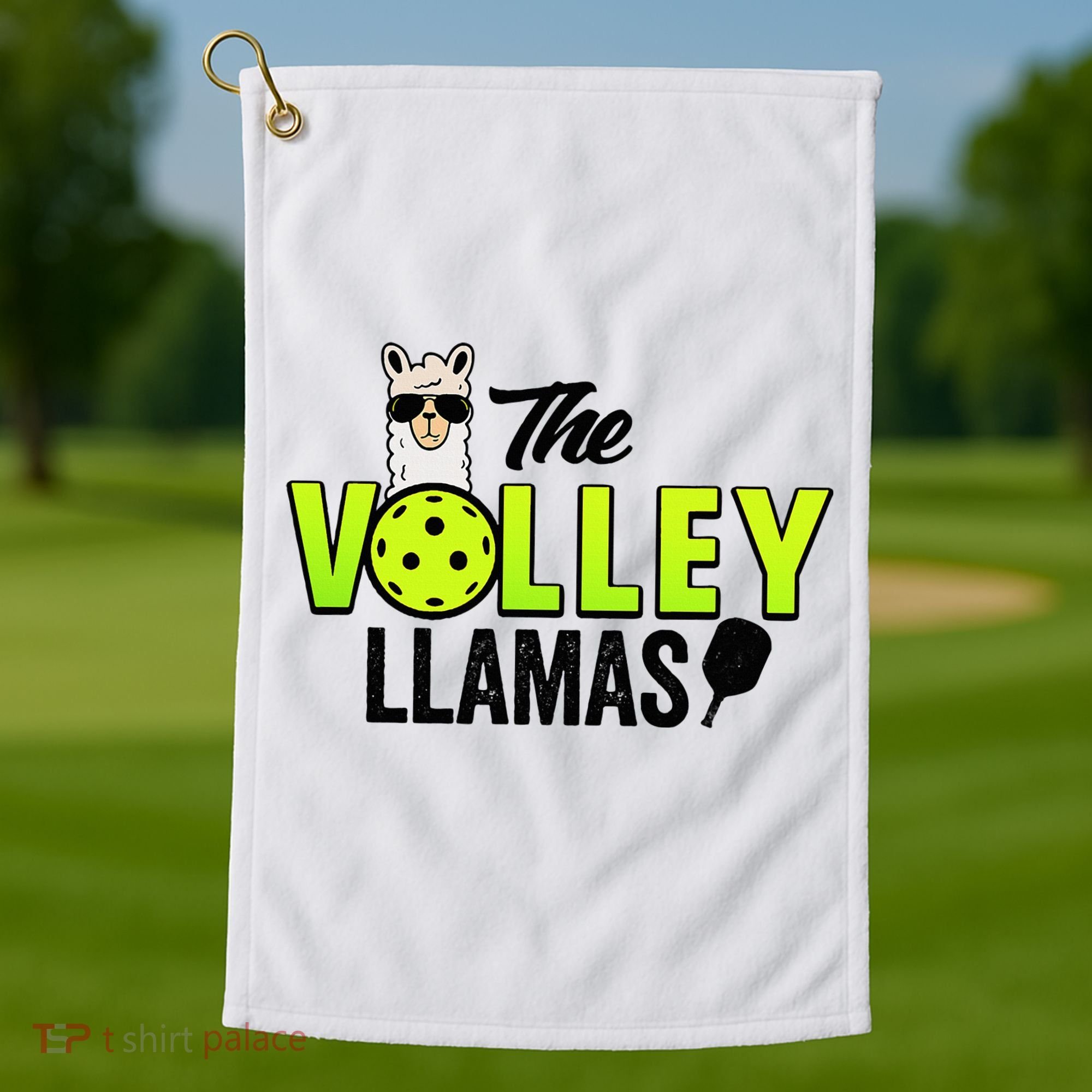 The Volley LLamas comic style llama pickle ball Golf Towel