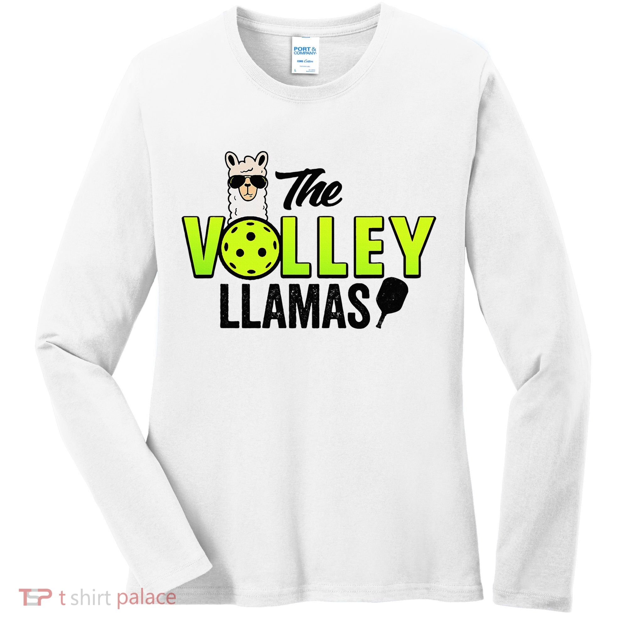 The Volley LLamas comic style llama pickle ball Women's Long Sleeve Shirt