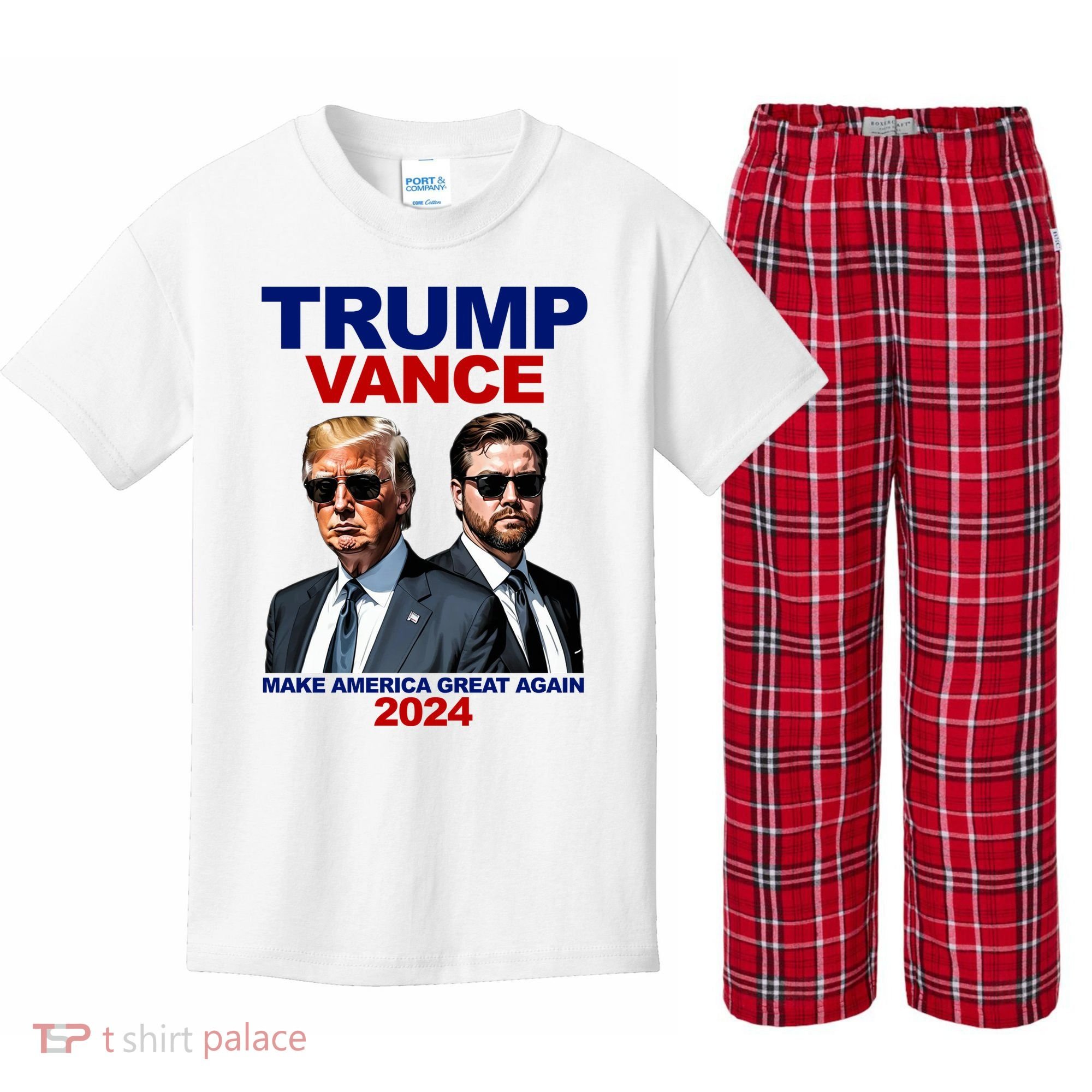 Trump Vance Make America Great Again 2024 Republican Kids Plaid Pajama Set
