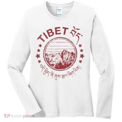 Tibet Vintage Mountains Tibetan Script Women's Long Sleeve Shirt