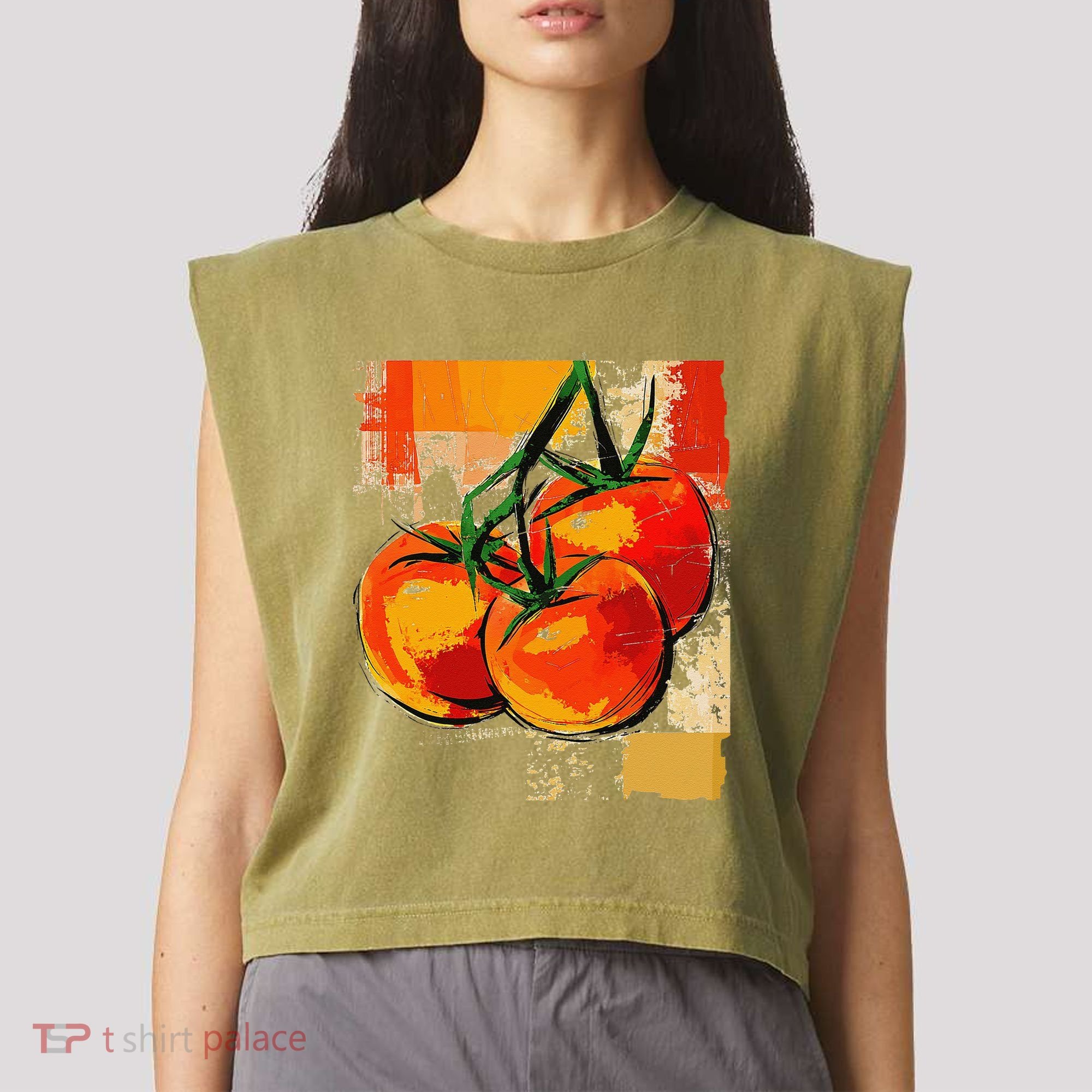 Tomato Vegetable Motif Art Tomato Garment-Dyed Women's Muscle Tee