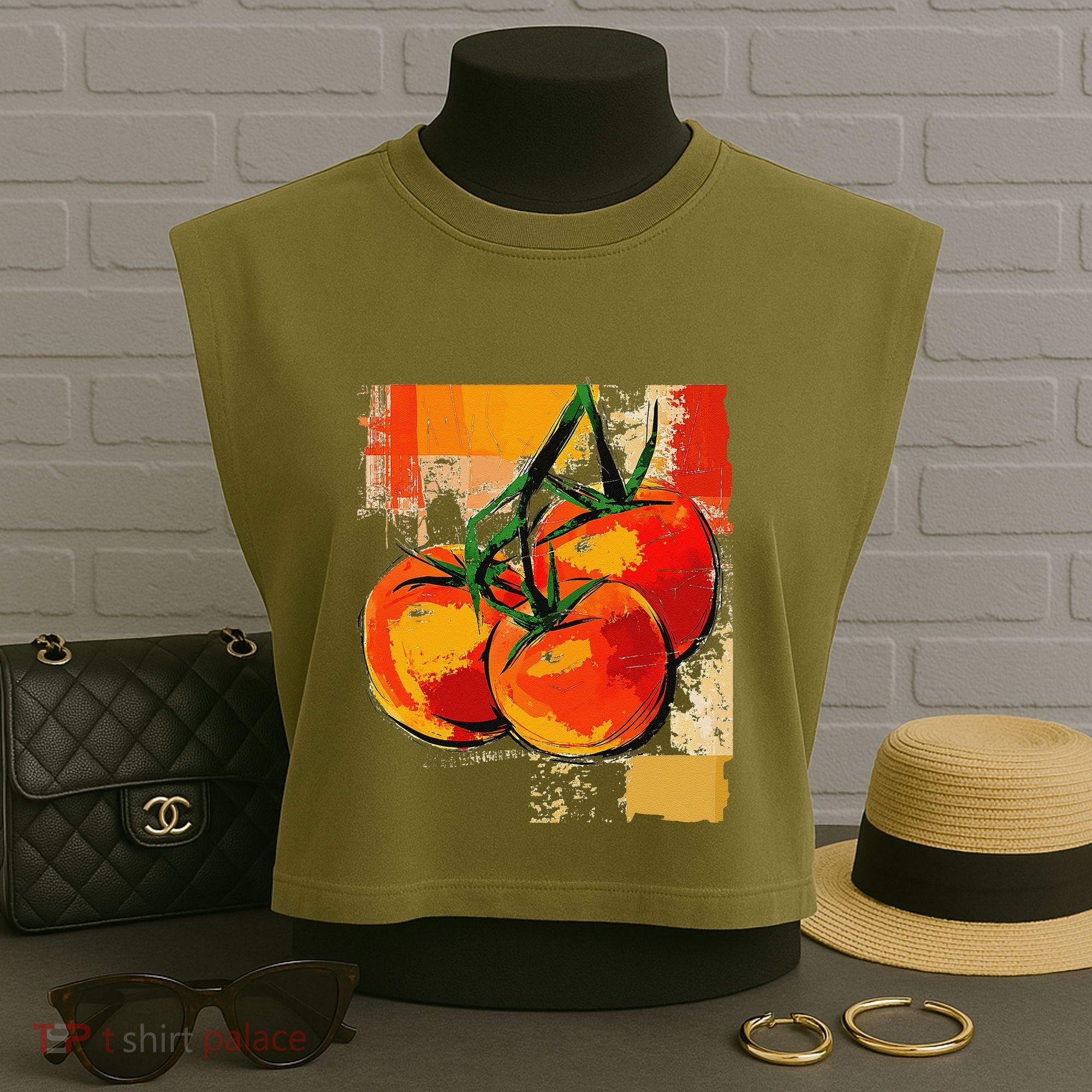Tomato Vegetable Motif Art Tomato Garment-Dyed Women's Muscle Tee