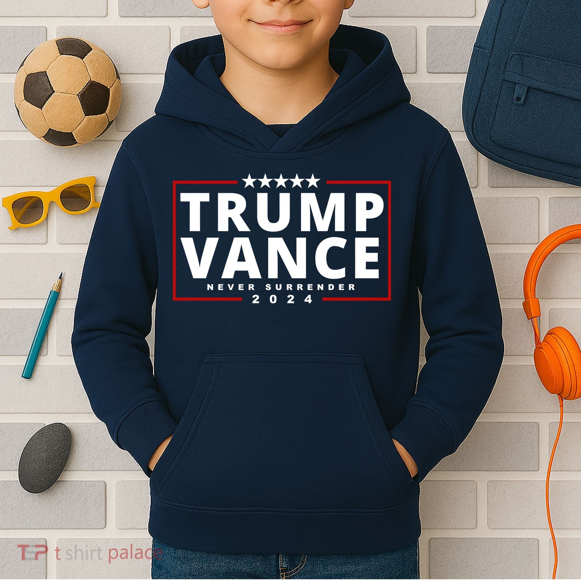 Trump Vance Never Surrender 2024 Politcal Kids Hoodie