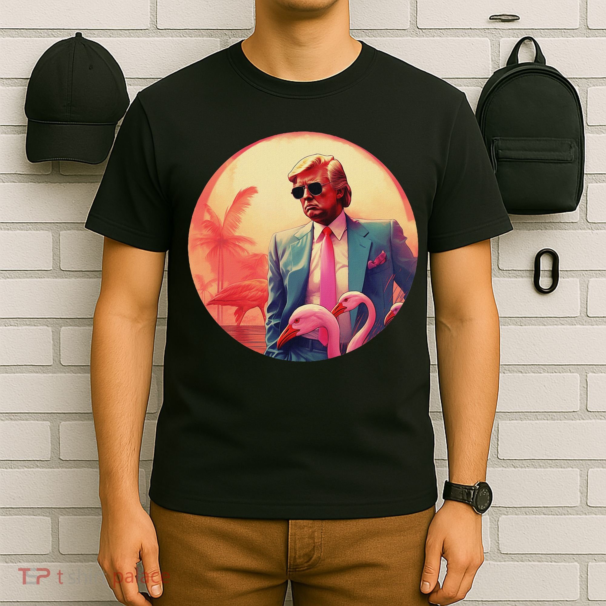 Trump Vice Style Sunglasses And Flamingos In Miami T-Shirt