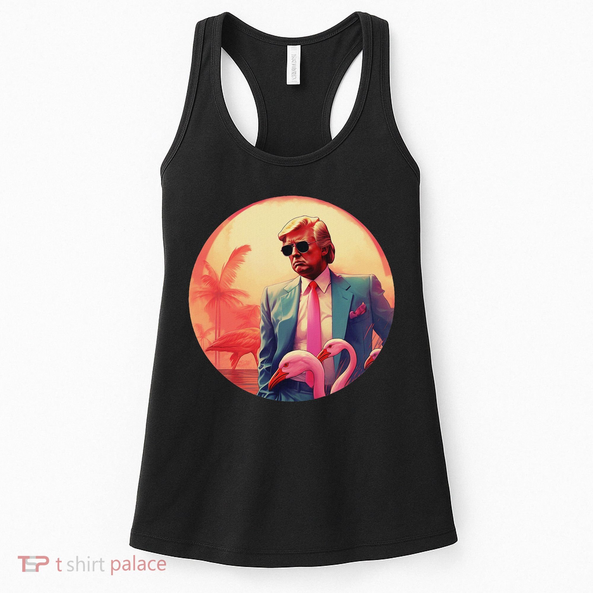 Trump Vice Style Sunglasses And Flamingos In Miami Women's Tank Top