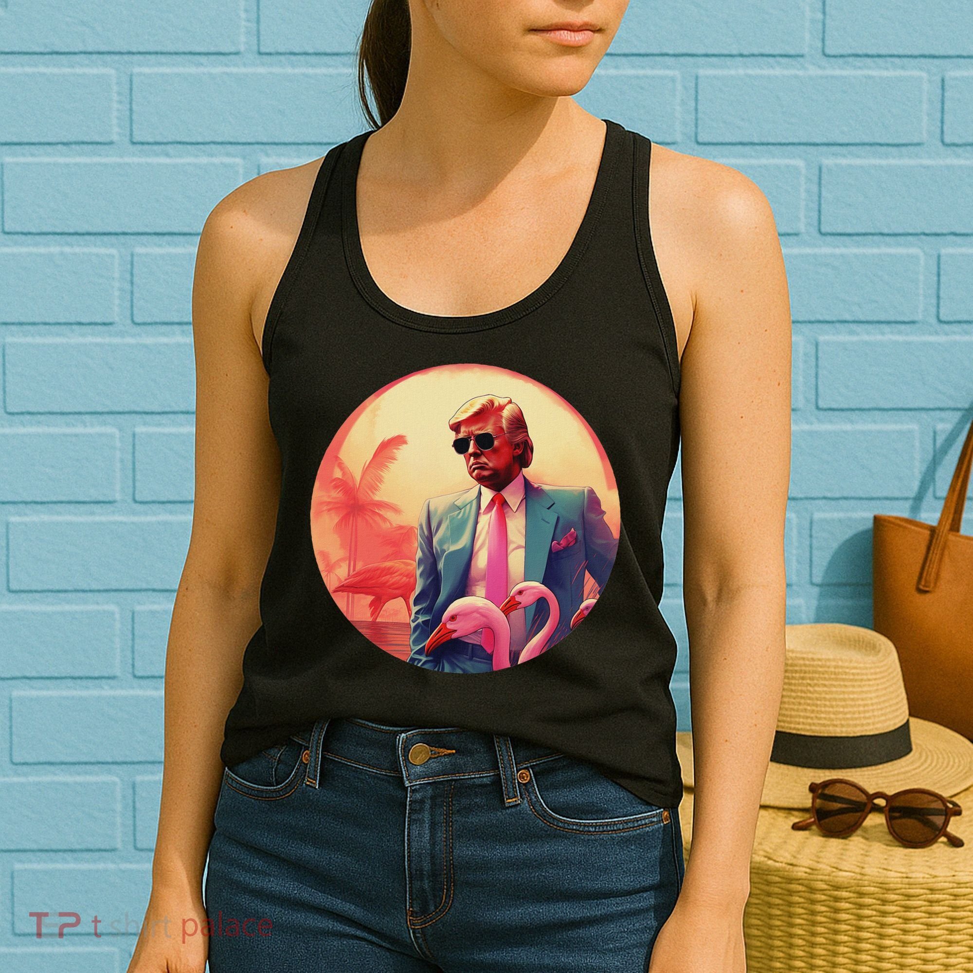 Trump Vice Style Sunglasses And Flamingos In Miami Women's Tank Top