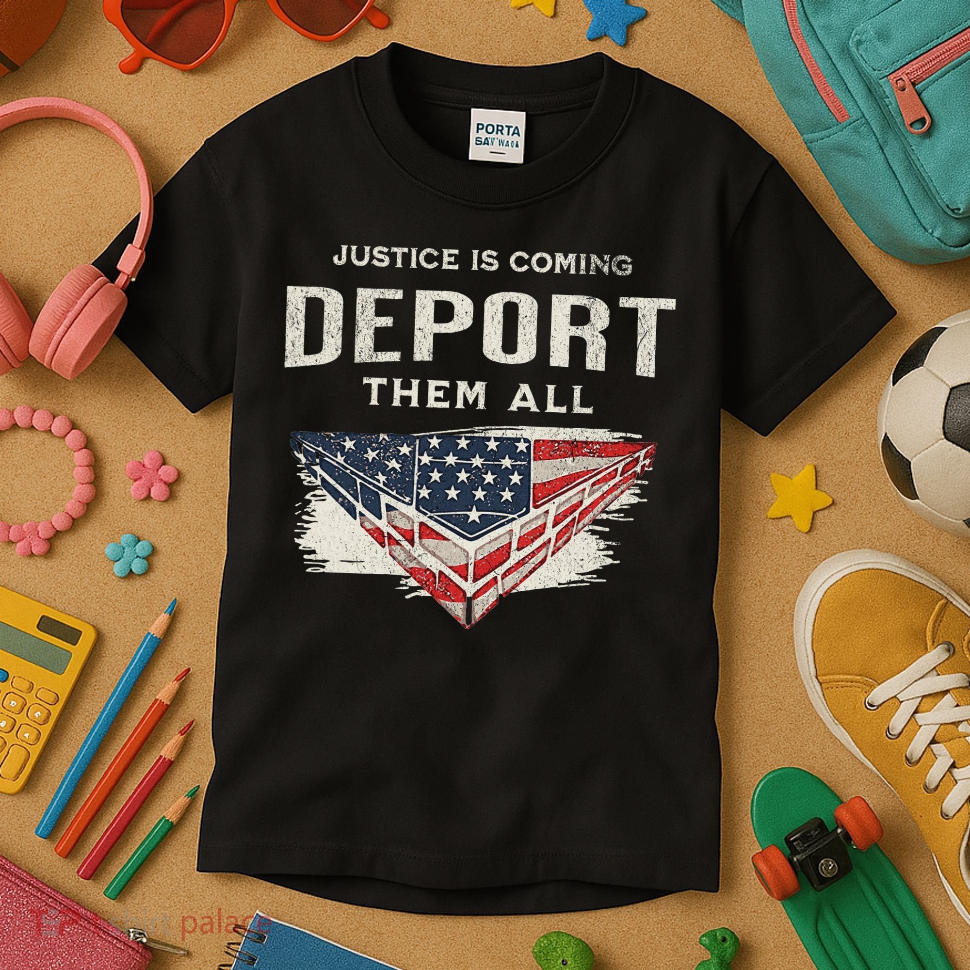 Trump Won 2024 Justice Is Coming Deport Them All Wall Kids T-Shirt