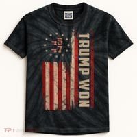 Trump Won 2024 45 47th President Usa Flag Kids Tie-Dye T-Shirt thumb 0