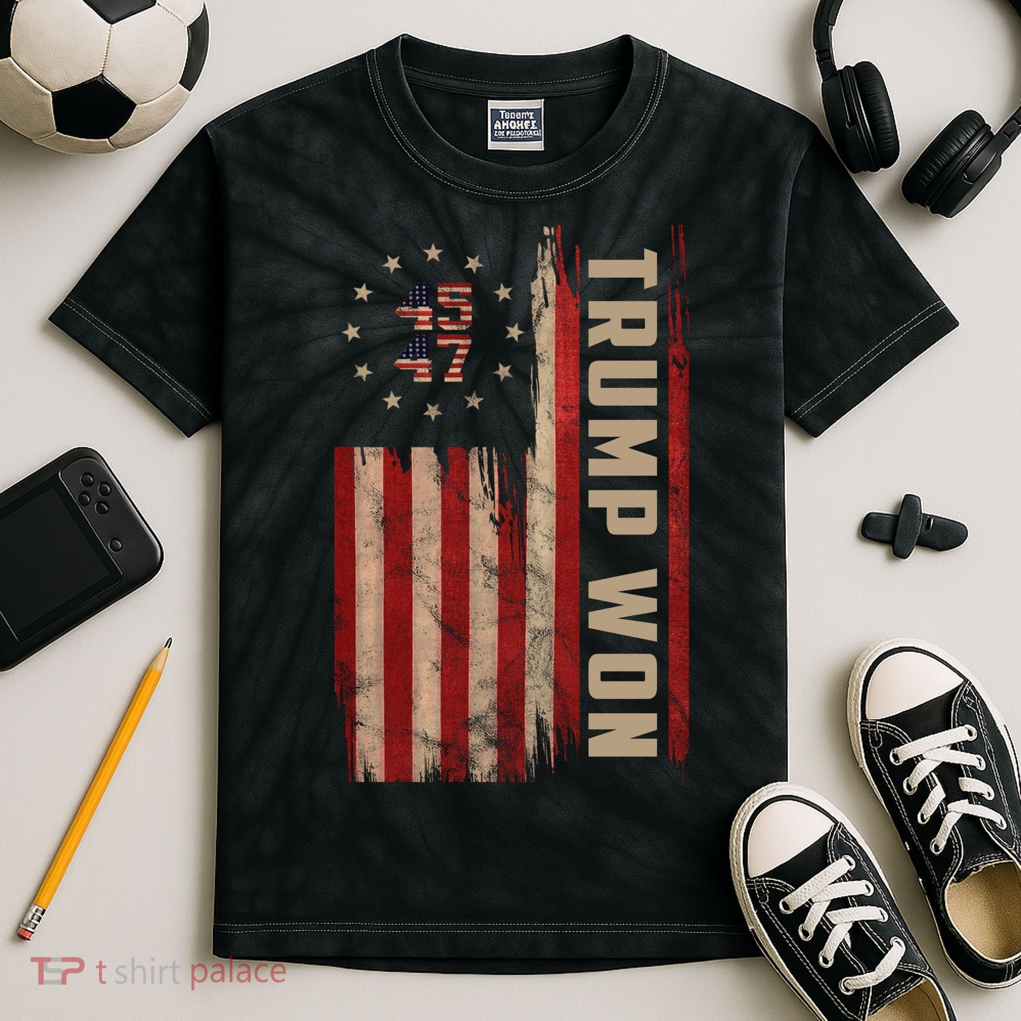 Trump Won 2024 45 47th President Usa Flag Kids Tie-Dye T-Shirt