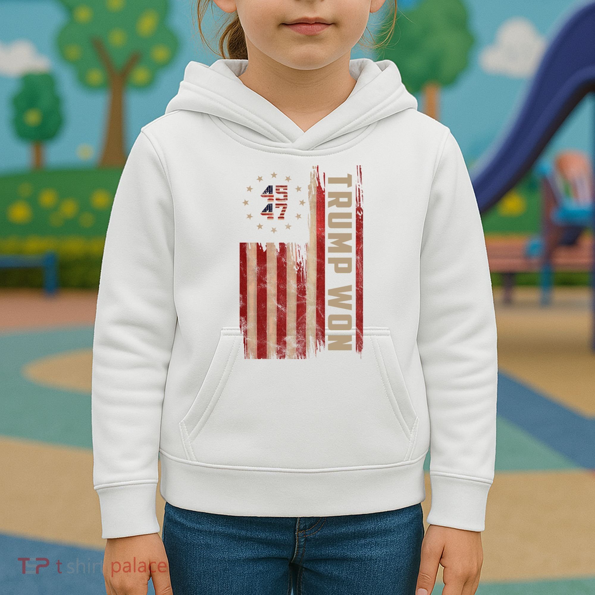 Trump Won 2024 45 47th President Usa Flag Kids Hoodie