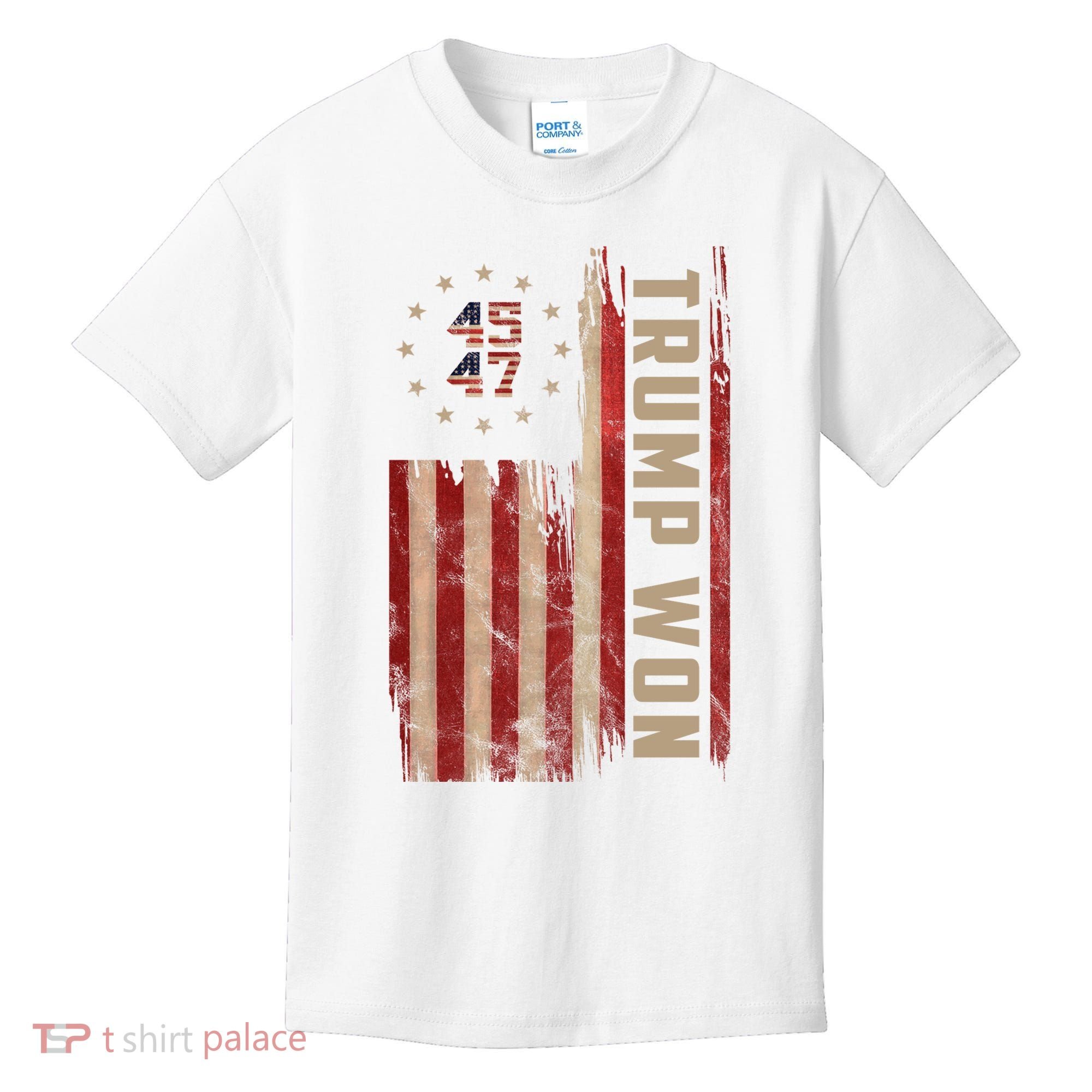 Trump Won 2024 45 47th President Usa Flag Kids T-Shirt