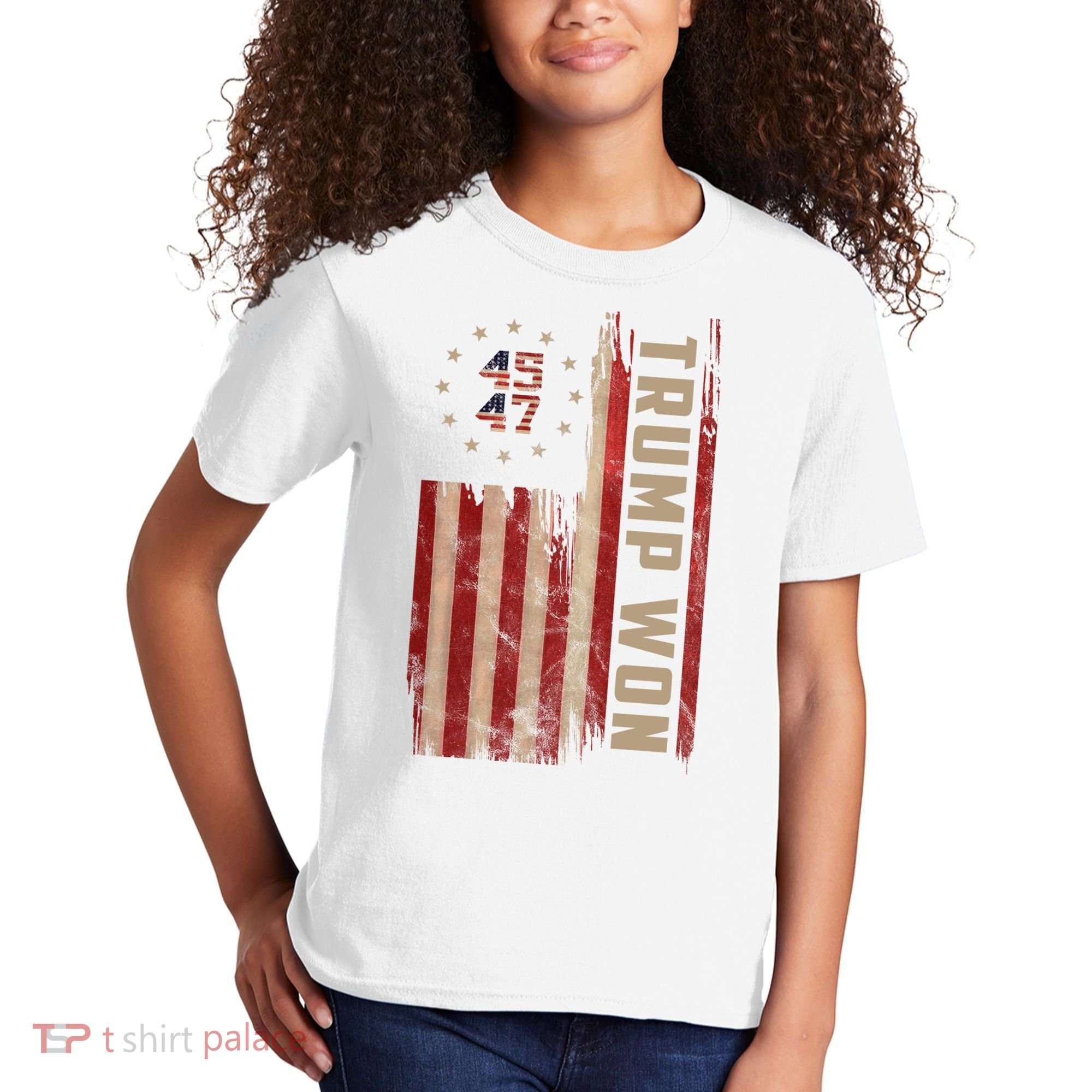 Trump Won 2024 45 47th President Usa Flag Kids T-Shirt
