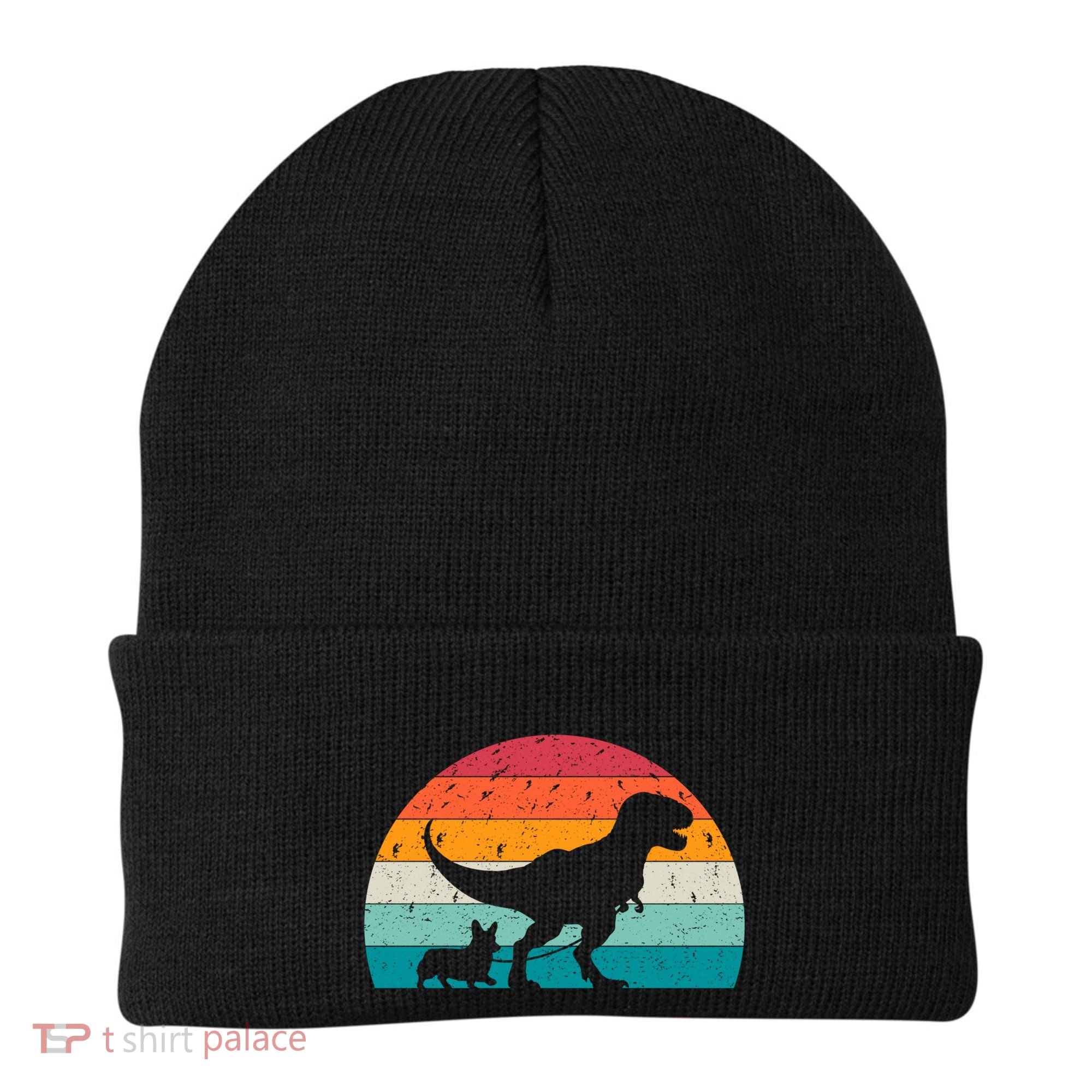 Trex Walking A Dog Funny Pembroke Welsh Corgi Lover Dog Dad Gift Beanie