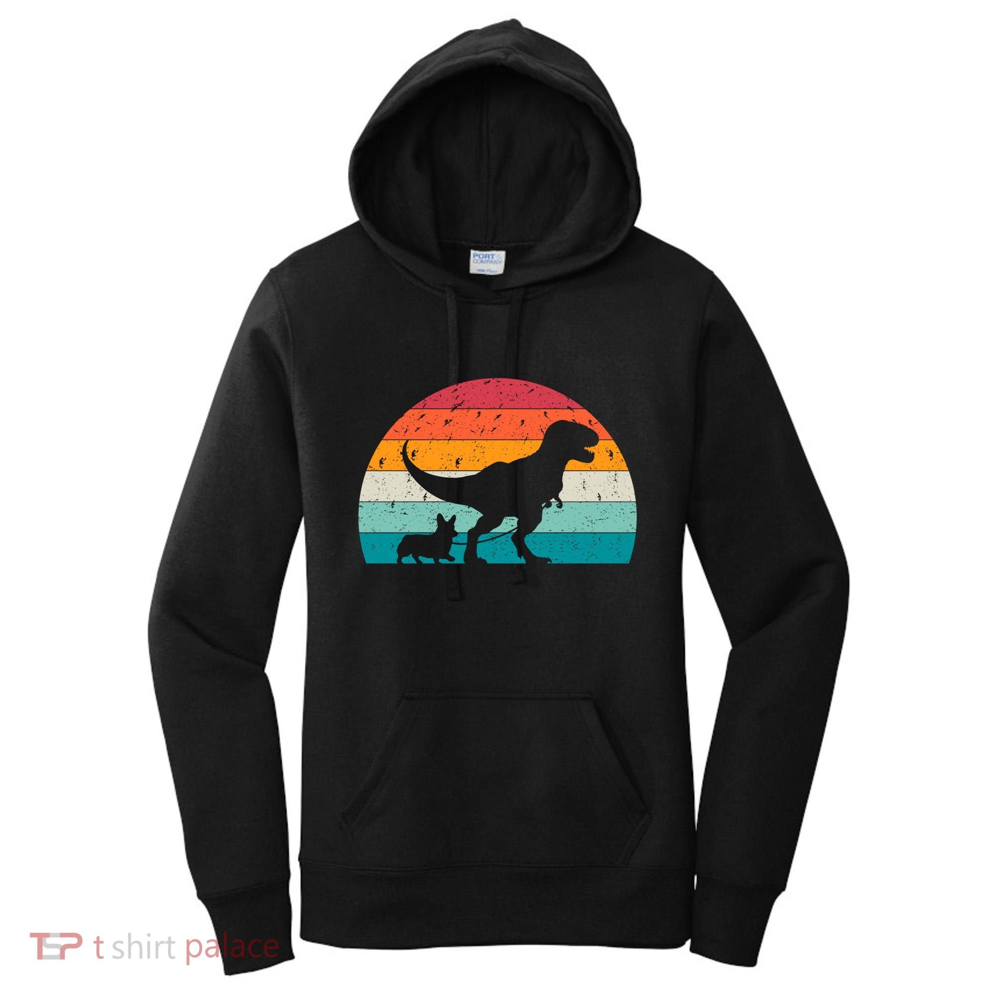 Trex Walking A Dog Funny Pembroke Welsh Corgi Lover Dog Dad Gift Women's Hoodie