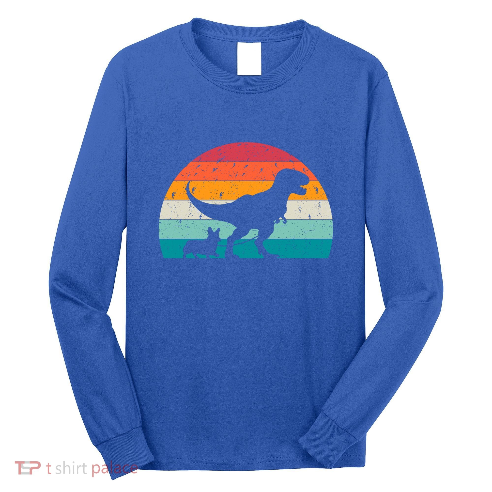 Trex Walking A Dog Funny Pembroke Welsh Corgi Lover Dog Dad Gift Long Sleeve Shirt