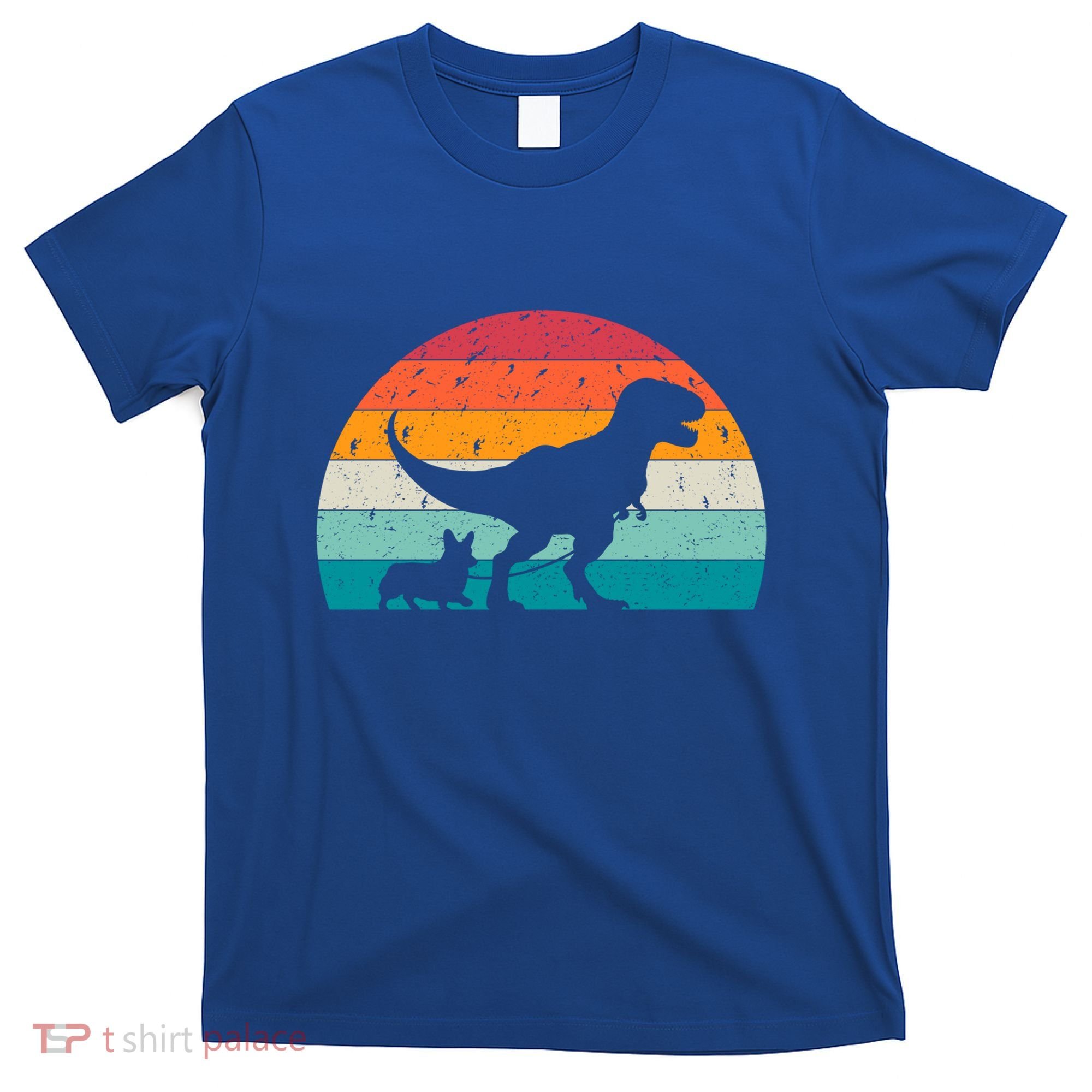 Trex Walking A Dog Funny Pembroke Welsh Corgi Lover Dog Dad Gift T-Shirt