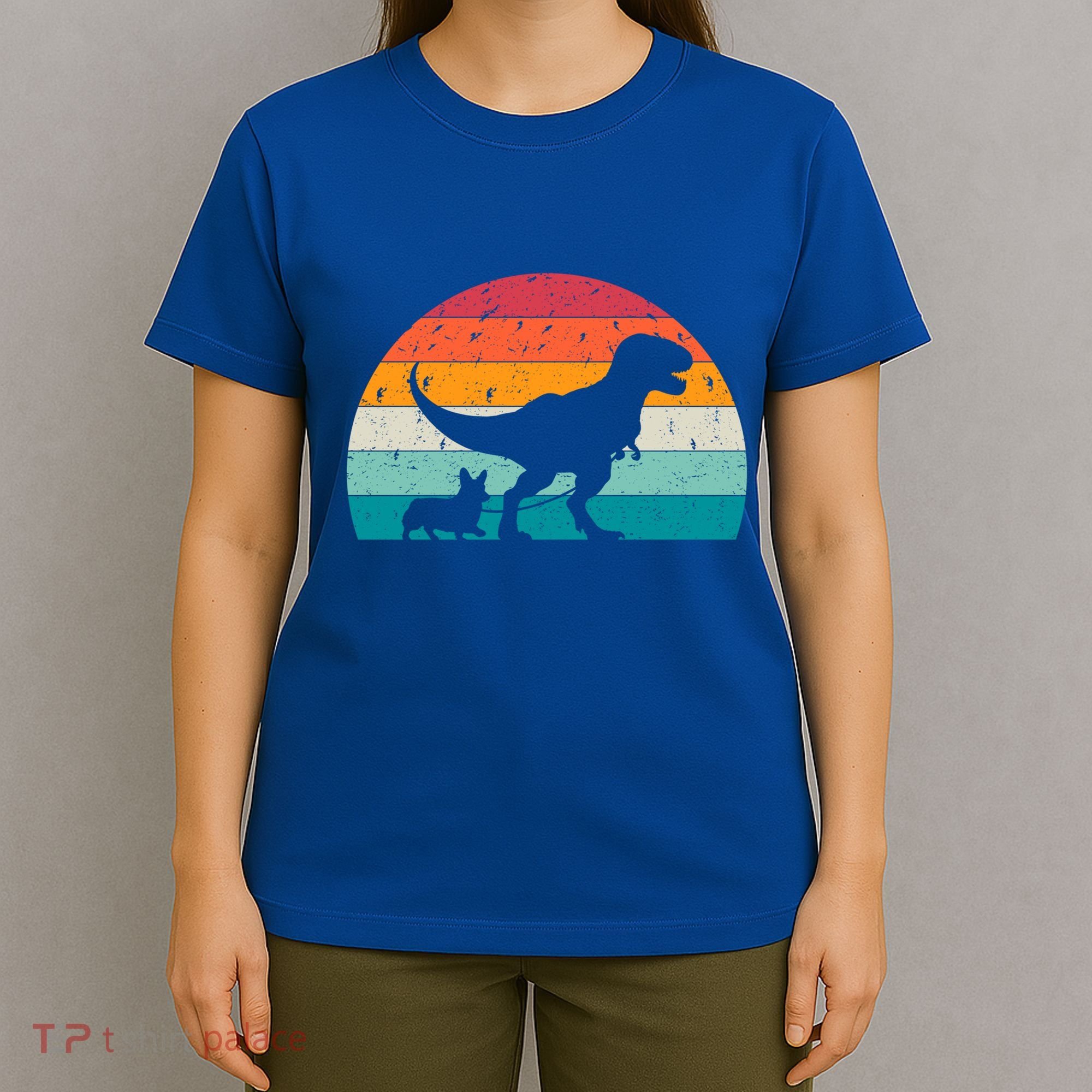 Trex Walking A Dog Funny Pembroke Welsh Corgi Lover Dog Dad Gift T-Shirt