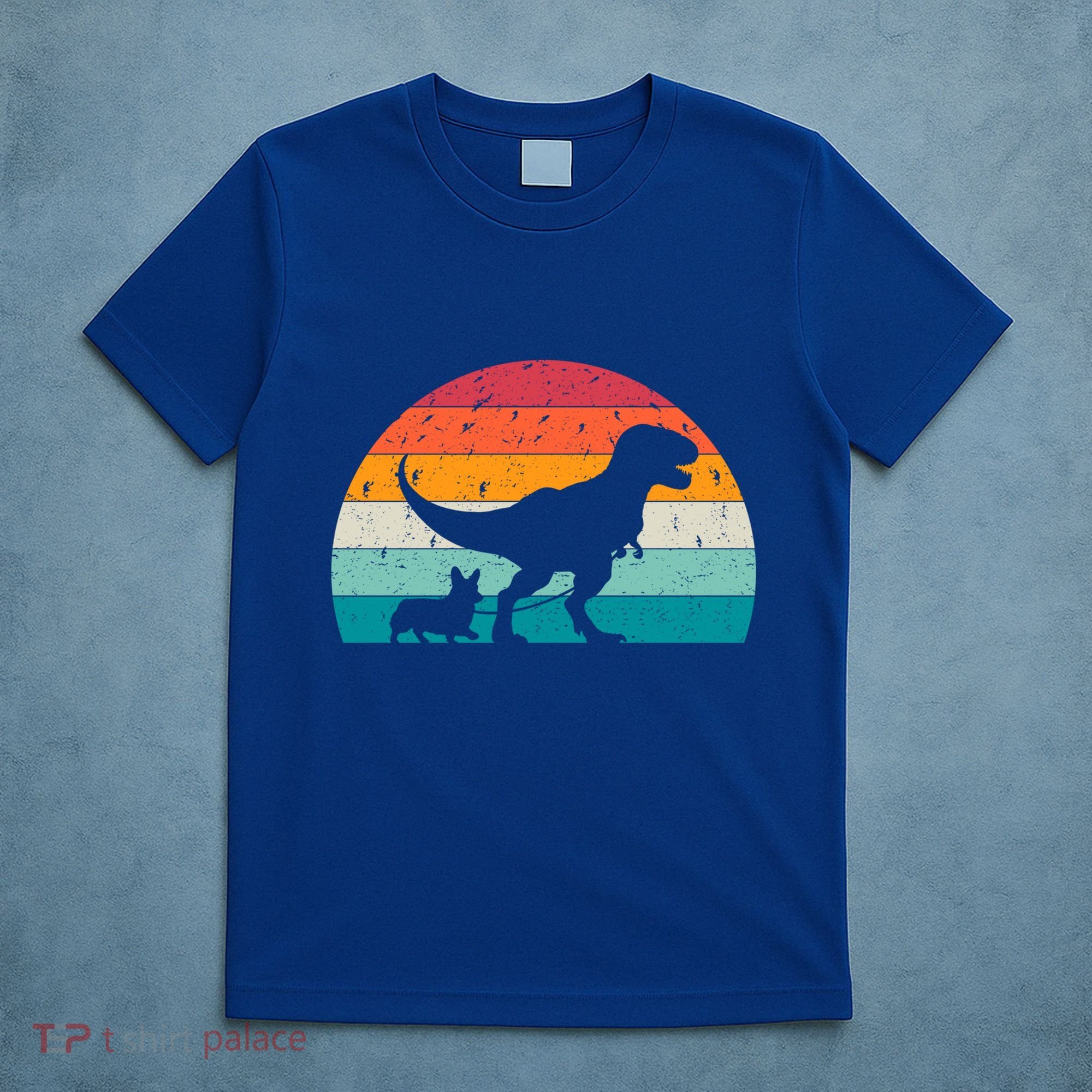 Trex Walking A Dog Funny Pembroke Welsh Corgi Lover Dog Dad Gift T-Shirt