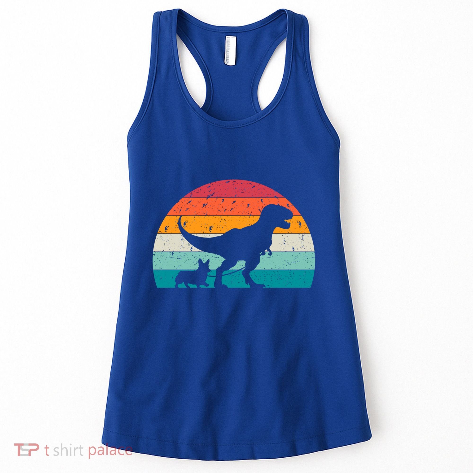 Trex Walking A Dog Funny Pembroke Welsh Corgi Lover Dog Dad Gift Women's Tank Top