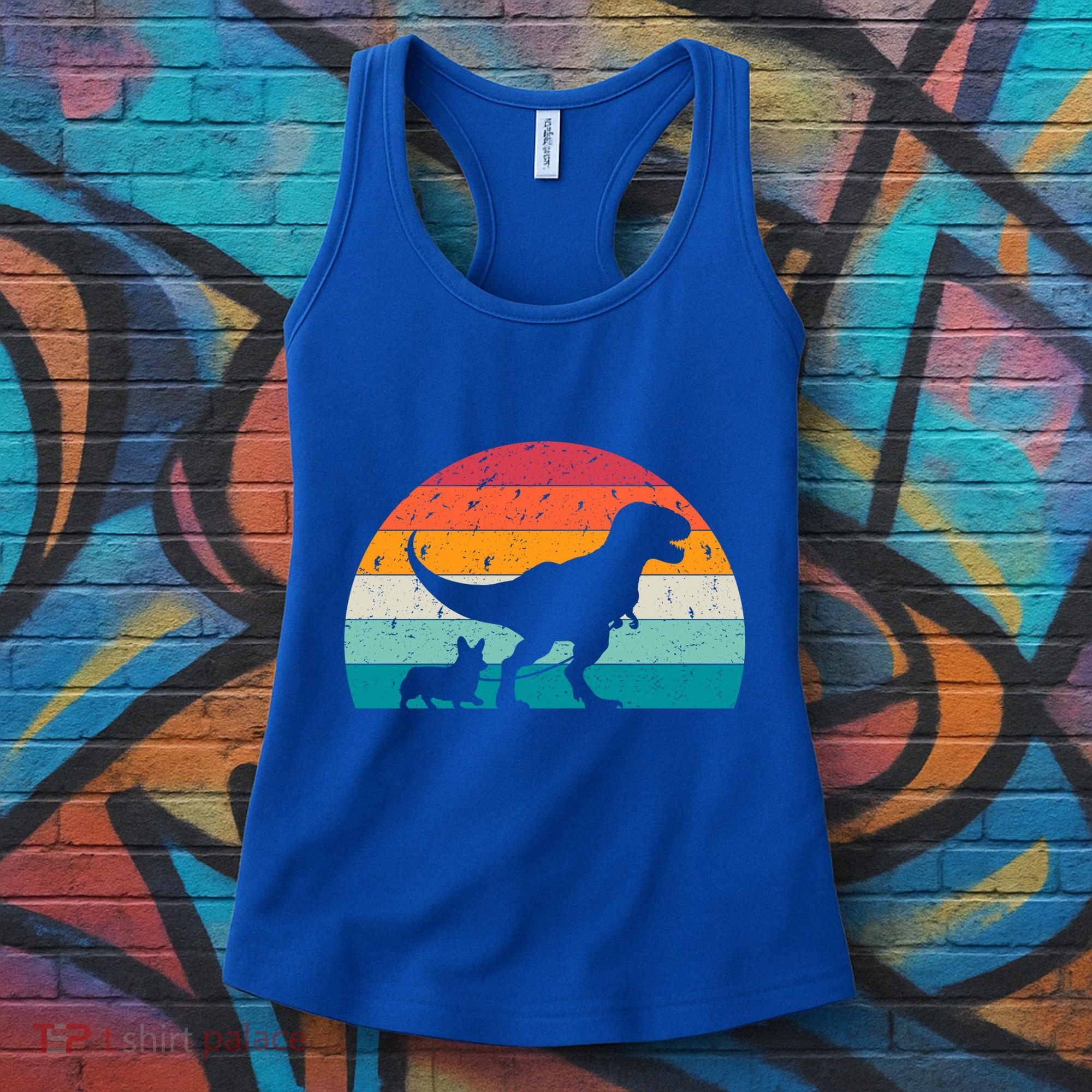 Trex Walking A Dog Funny Pembroke Welsh Corgi Lover Dog Dad Gift Women's Tank Top