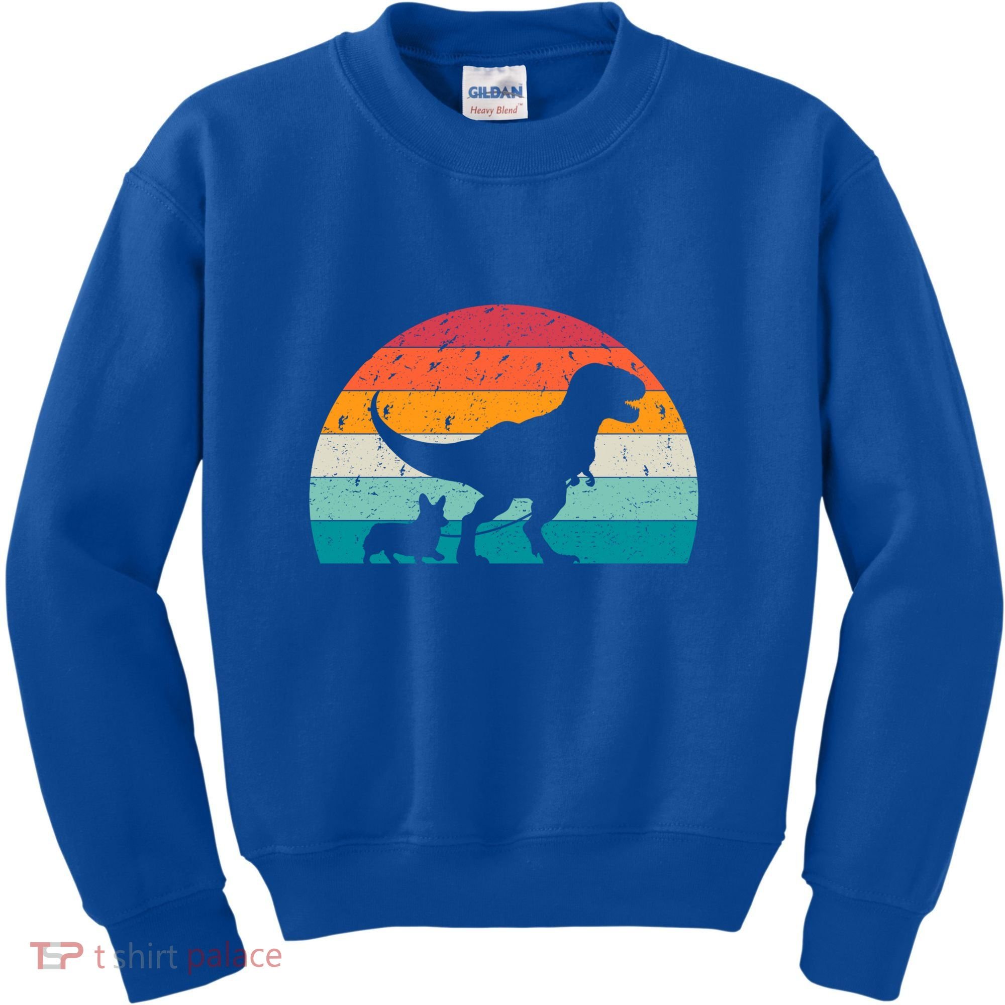 Trex Walking A Dog Funny Pembroke Welsh Corgi Lover Dog Dad Gift Kids Sweatshirt