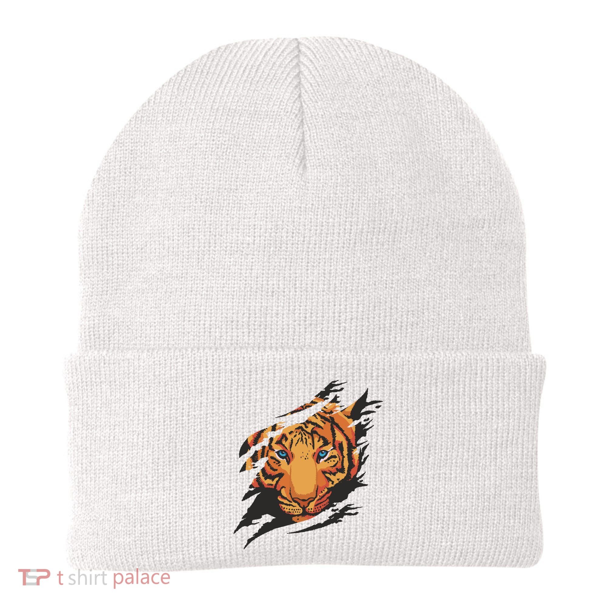 Tiger Wild Animal Ripped Beanie