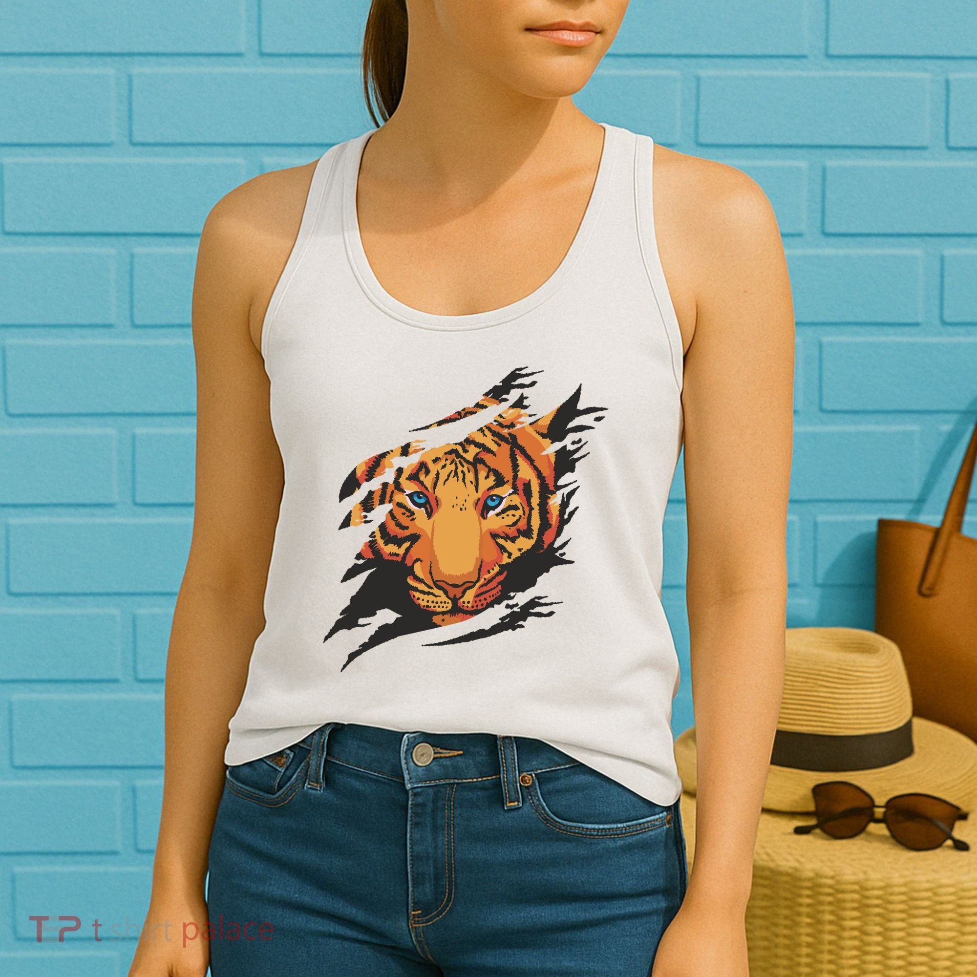 Tiger Wild Animal Ripped Women's Tank Top
