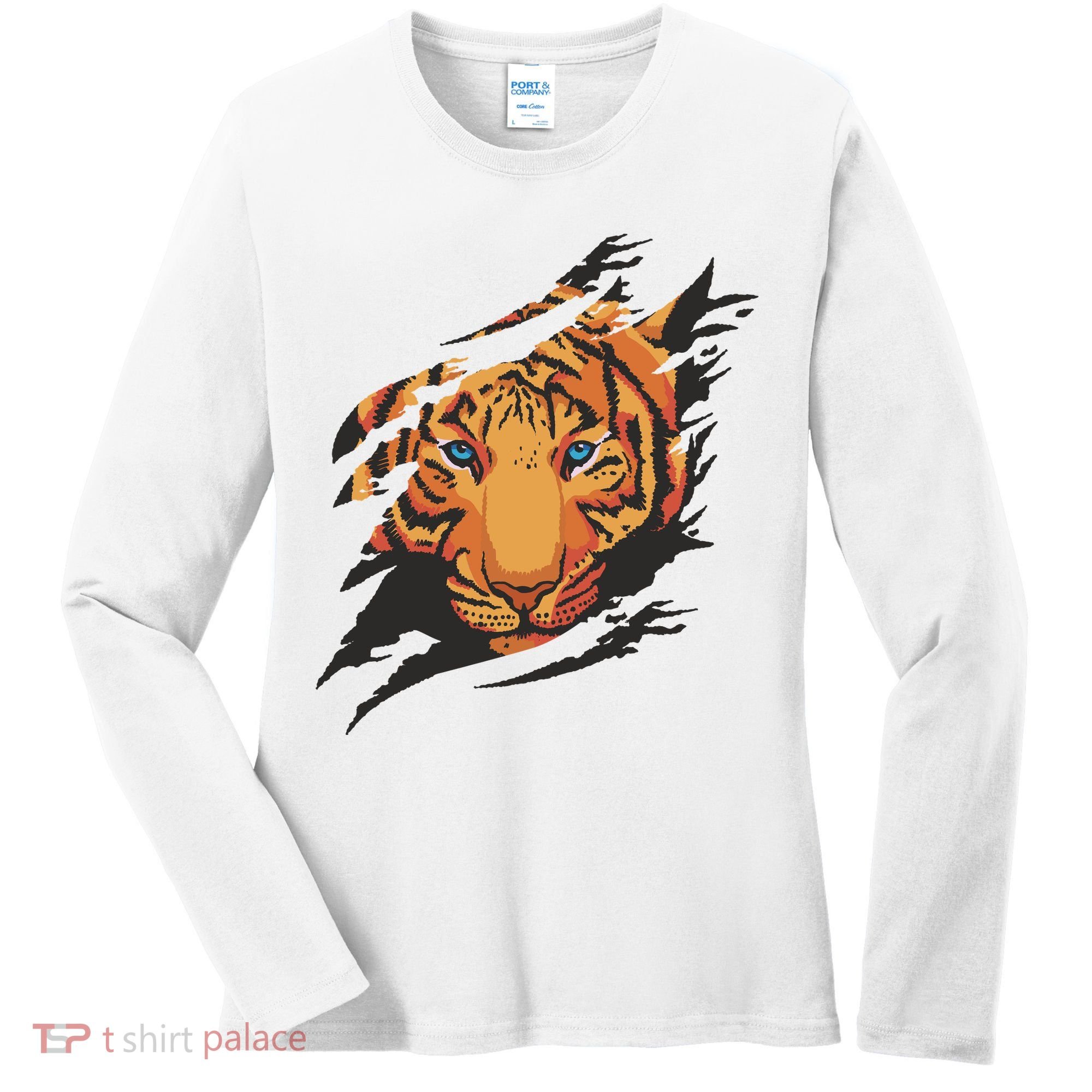 Tiger Wild Animal Ripped Women's Long Sleeve Shirt