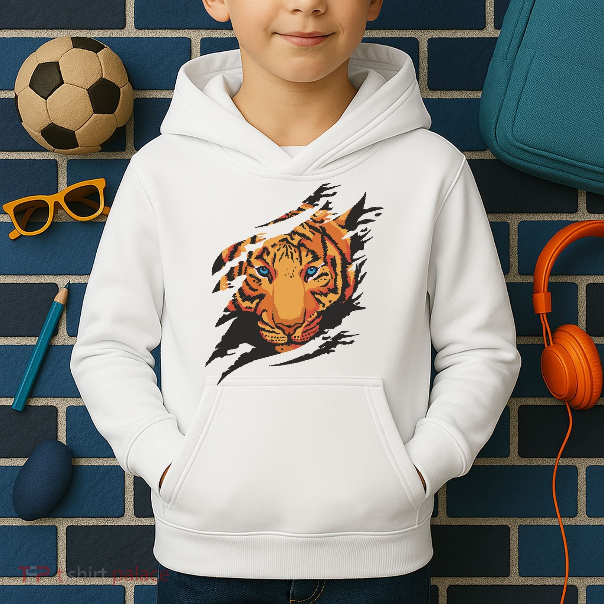 Tiger Wild Animal Ripped Kids Hoodie