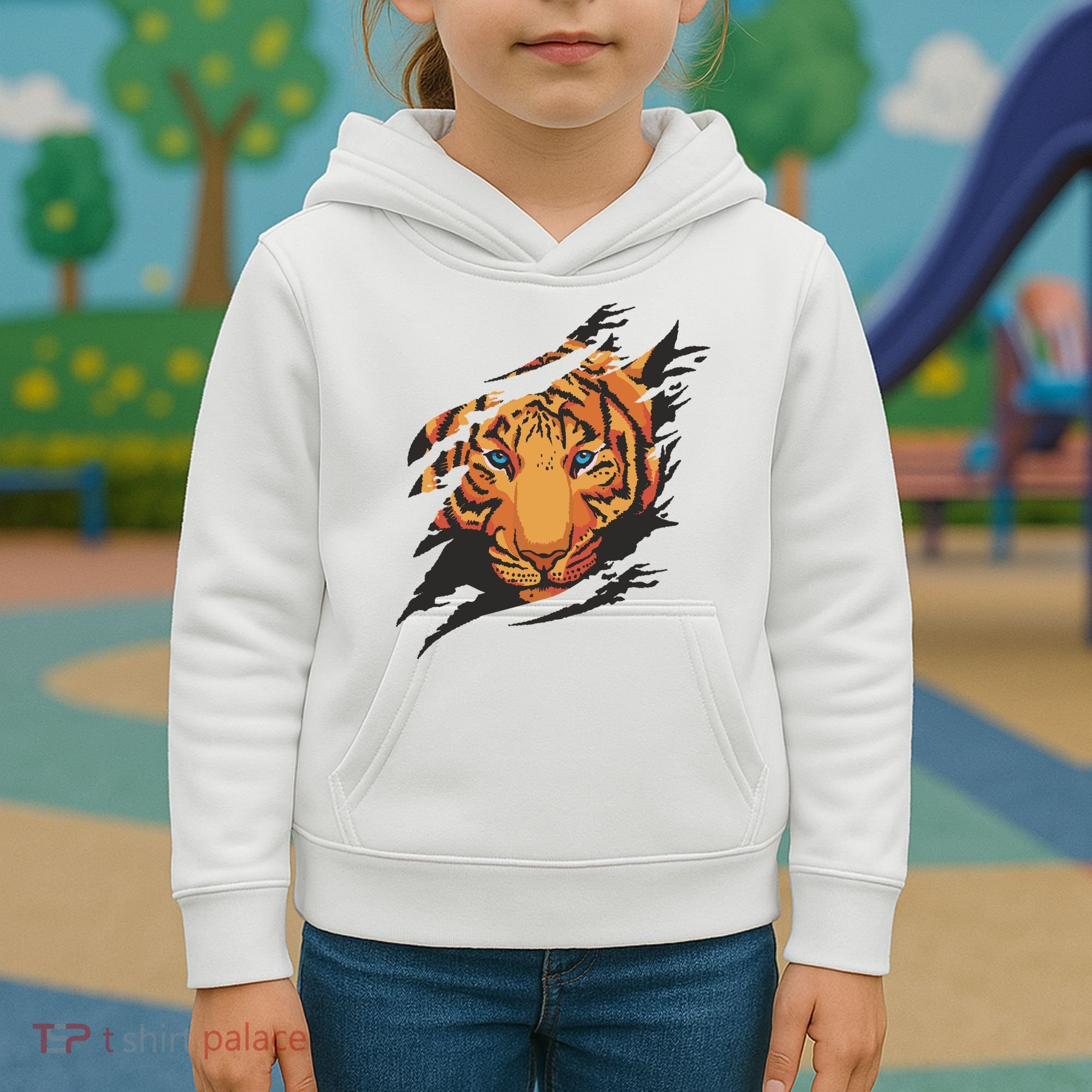 Tiger Wild Animal Ripped Kids Hoodie