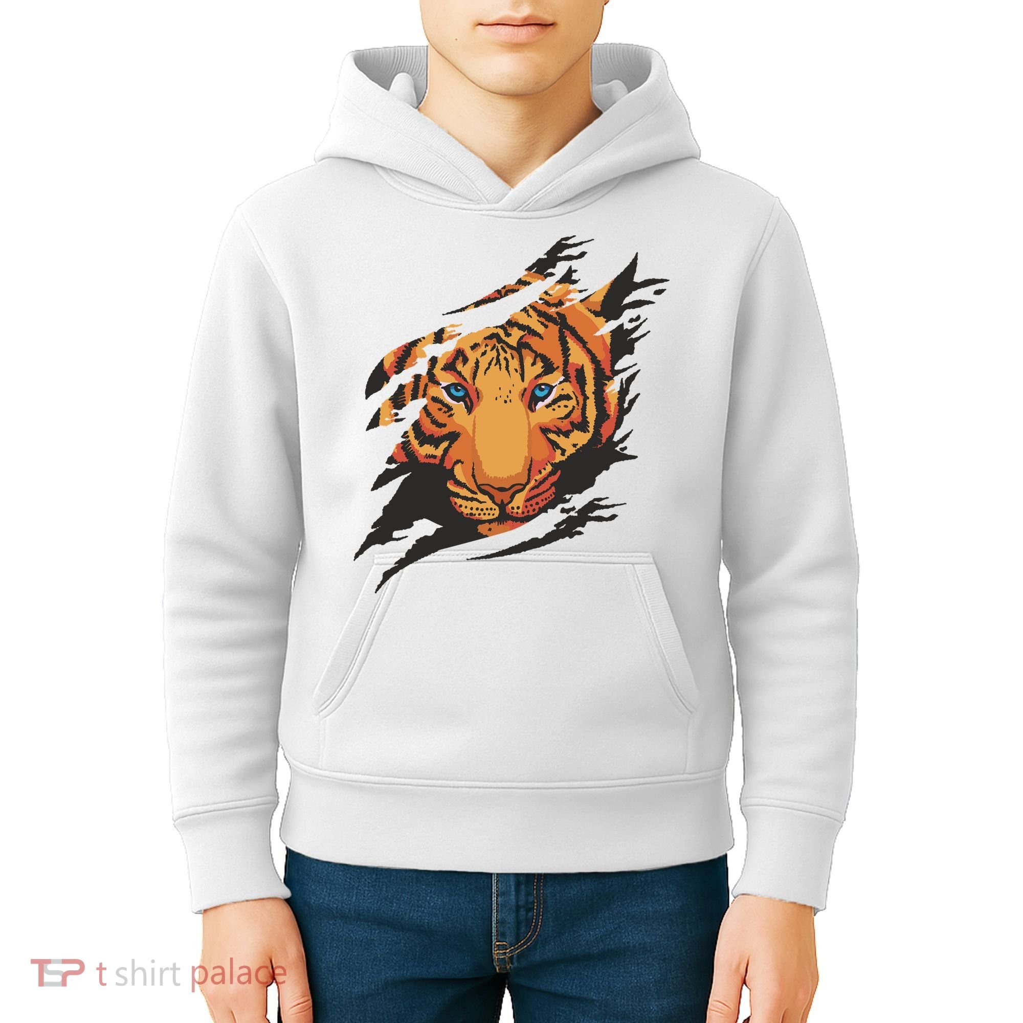 Tiger Wild Animal Ripped Kids Hoodie
