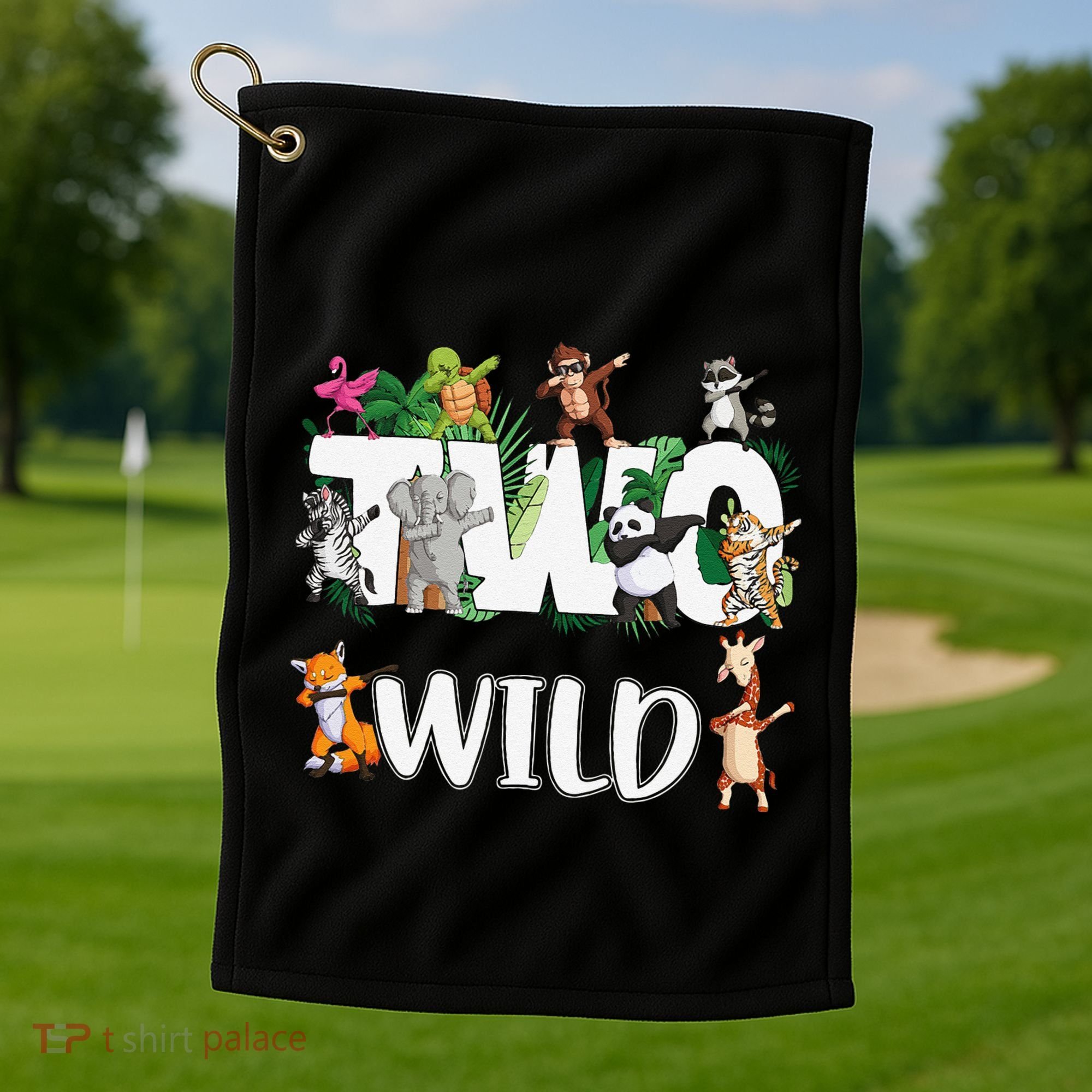 Two Wild Animals Safari 2 Years Jungle 2nd Second Birthday Golf Towel